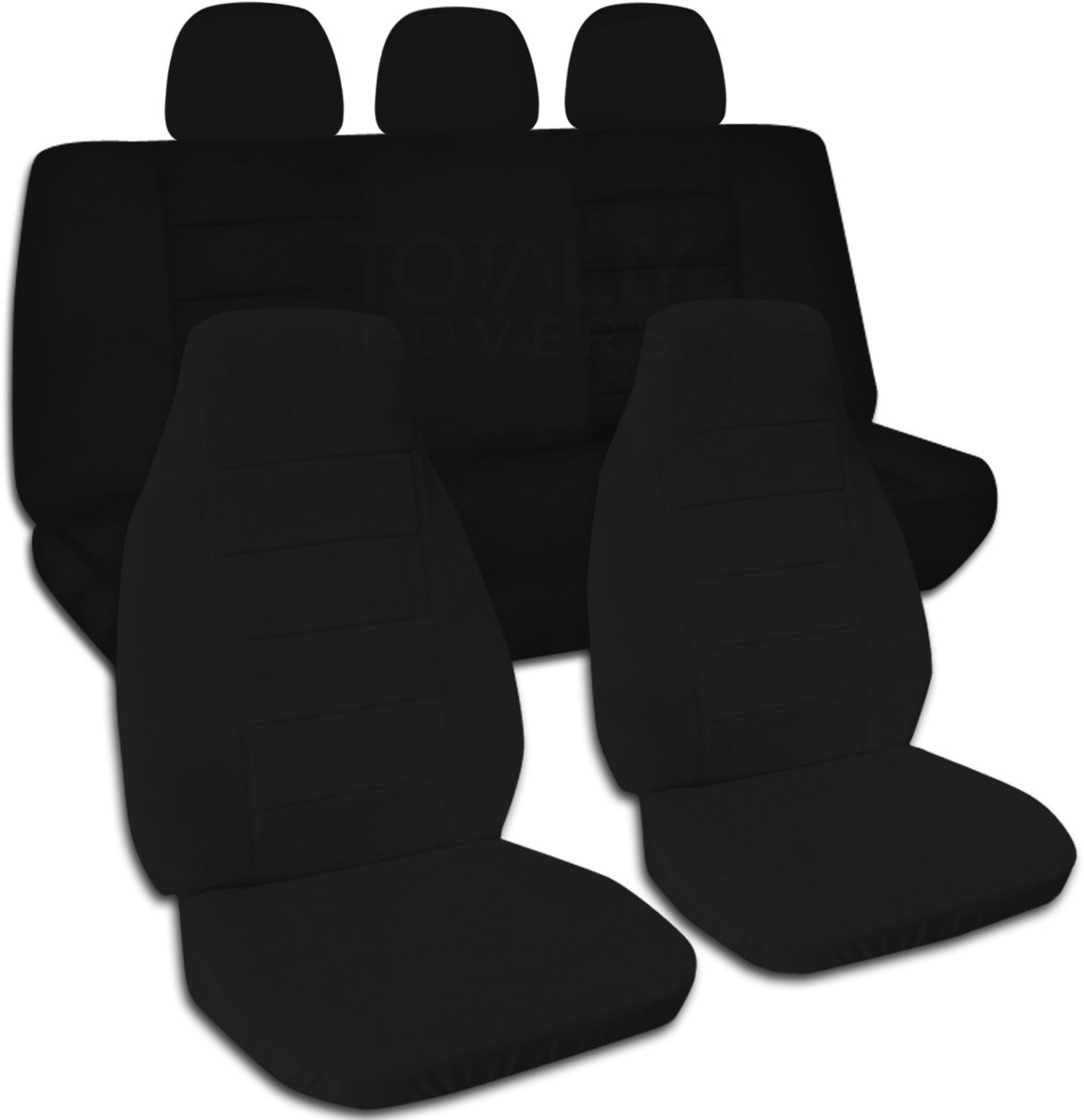 Universal Fit Solid Color Car Seat Covers Full Set - Black Front Bucket & Rear Bench Seats with 3 Headrest Covers | Airbag, Seat Belt, Armrest, Release Lever Compatible | Perfect for SUVs, Trucks & Sedans - Durable Protection & Stylish Upgrade