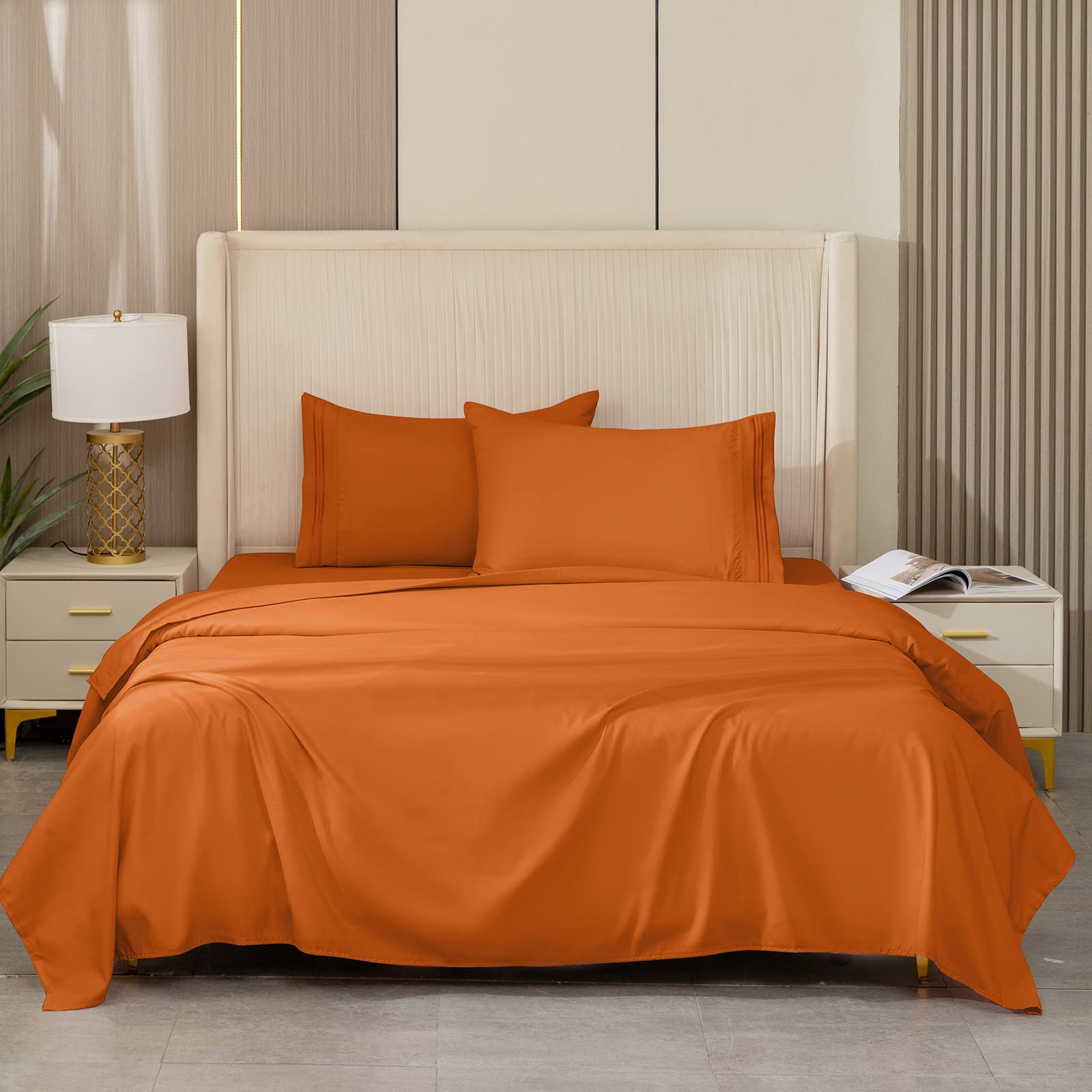 REDKEY Twin Size Bed Sheets Set - 3 Piece Soft Breathable Bedding with Deep Pocket & Wrinkle Resistant Pillowcases (Twin, Persimmon) - Perfect for Kids' Rooms, Guest Beds & Dorm Essentials