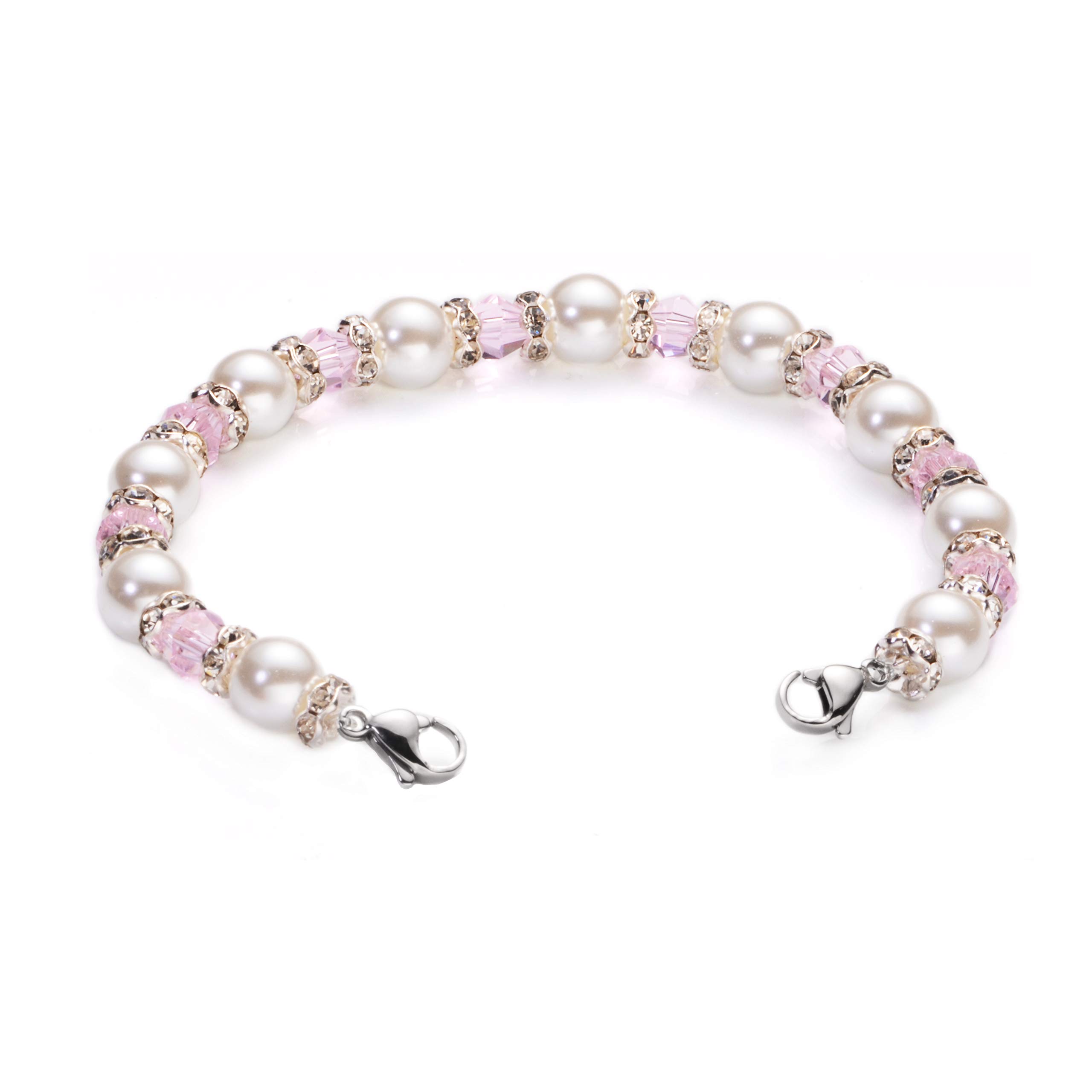 Medical ID Bracelet for Women - Adjustable White Pearl & Pink Bead Safety Alert Jewelry - Perfect for Nurses, Doctors, and Healthcare Professionals