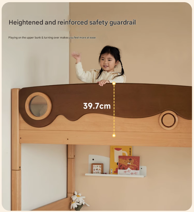 Solid Beech Wood Bunk Bed with Guardrails - Sturdy & Safe for Kids' Bedroom, Dormitory, or Guest Room