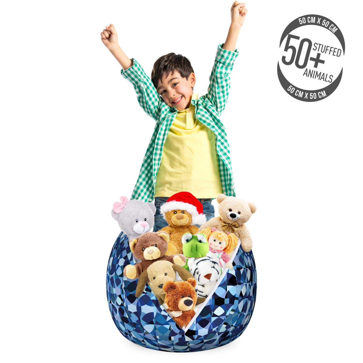Ambesonne Abstract Storage Toy Bag Chair - Monochrome Intertwined Circular Design, Washable Stuffed Animal Organizer for Kids, Small Size in Night Blue & Pale Blue | Perfect for Kids' Room, Nursery, Playroom & Toy Storage Organization