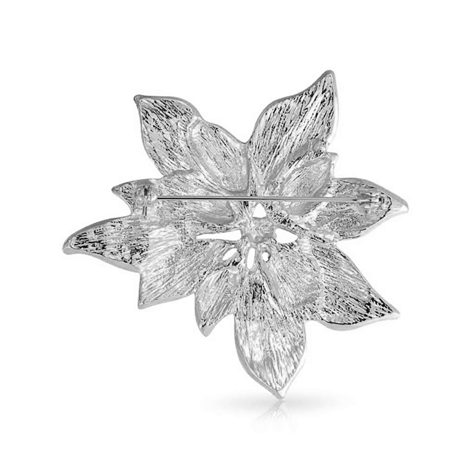 Poinsettia Brooch & Earrings Set - Gold/Silver Plated for Holiday Parties