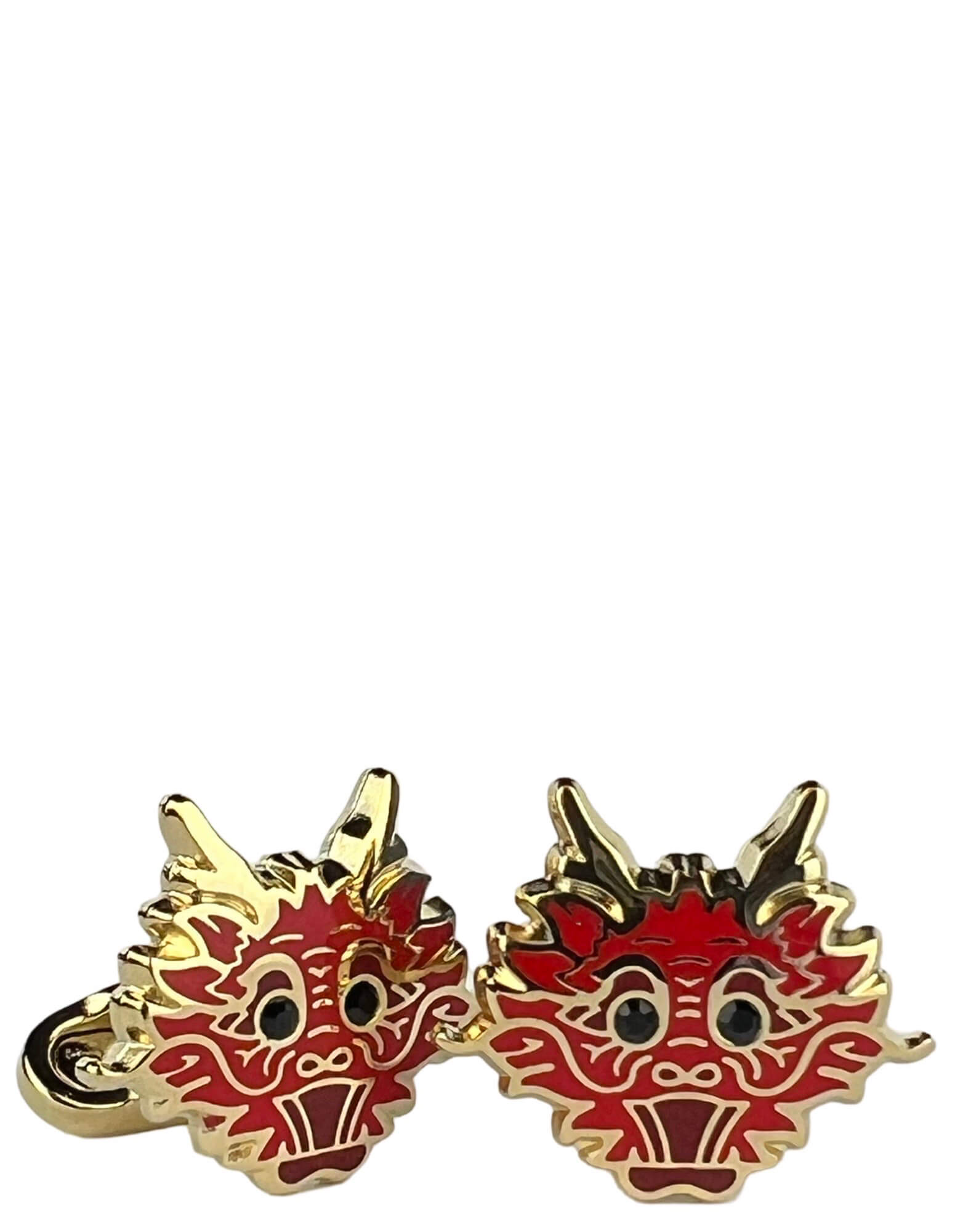 DÉCLIC Chinese Dragon Gold Cufflinks for Men - Elegant Red Enamel Dress Cuff Links - Perfect for Weddings, Business Meetings & Formal Occasions