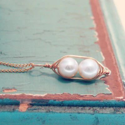 Gold Peapod Necklace with 2 Peas - Elegant 14K Gold Jewelry for Women, Perfect Gift for Mother's Day, Anniversary & Special Occasions