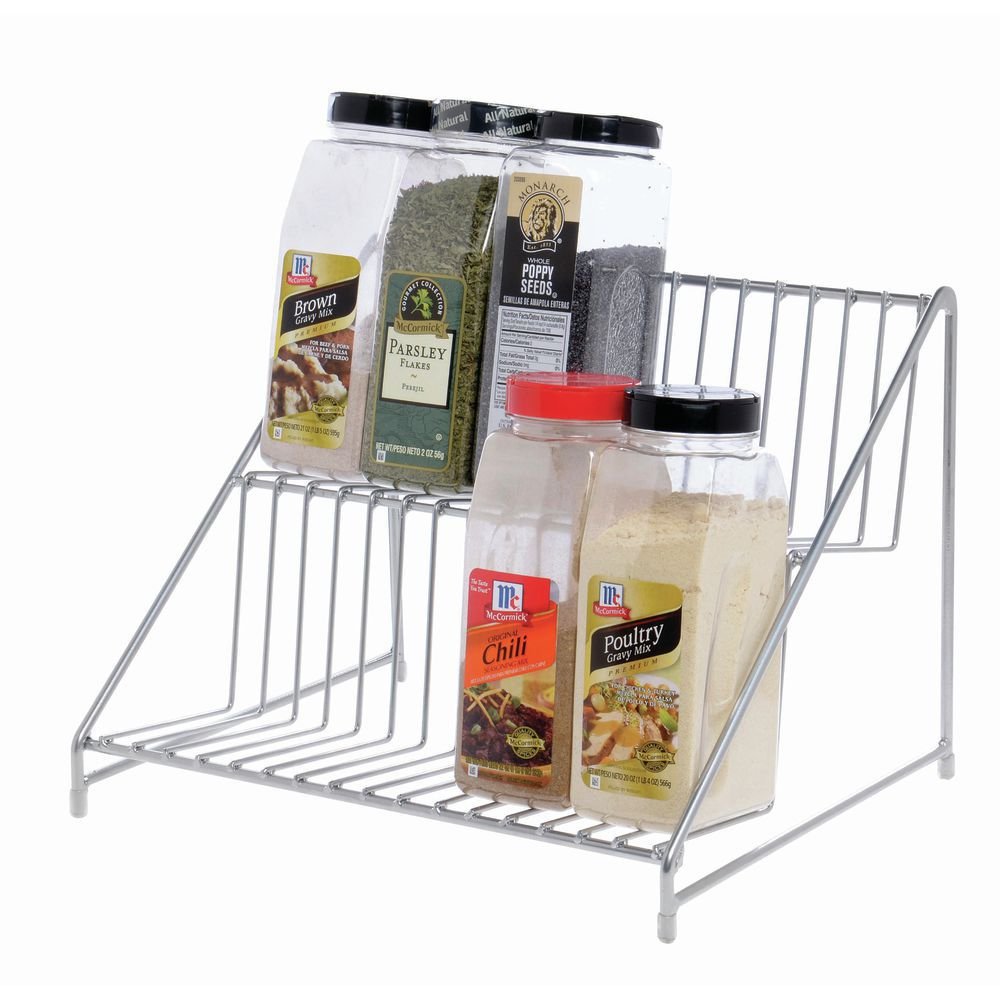 2-Tier HUBERT Commercial Spice Rack - Heavy Duty Stainless Steel Spice Organizer for Kitchen, Restaurant & Pantry - Perfect for Storing Spices, Condiments & Seasonings