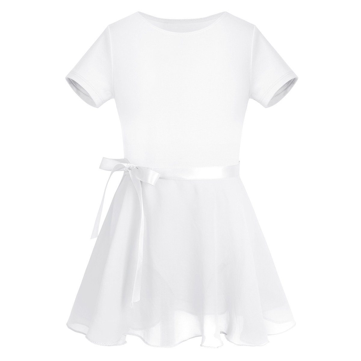 Girls Ballet Leotard with Chiffon Tutu Skirt - Classic Dancewear for Kids, Short Sleeve Athletic Leotard - Perfect for Ballet Class, Recitals & Dance Performances