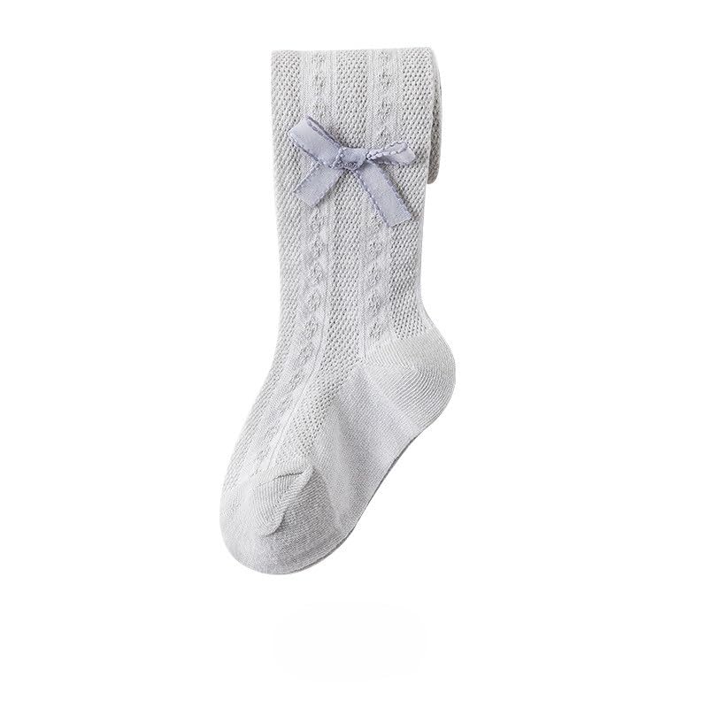 SYGA Baby Girls' Anti-Mosquito Cotton Thin Mesh Stockings with Bow Design - Size M 6-12 Months (Grey) - Perfect for Outdoor Play, Park Visits & Summer Protection