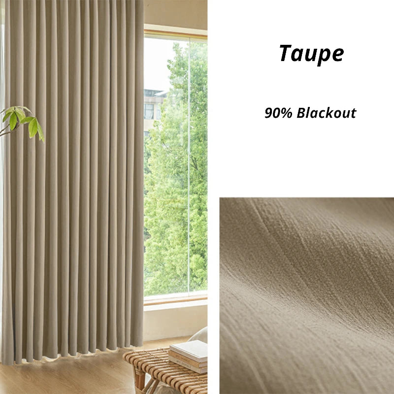 Natalie Chenille Crinkled Minimalist Room Darkening Custom Curtains - Blackout Window Drapes for Bedroom, Living Room & Home Decor