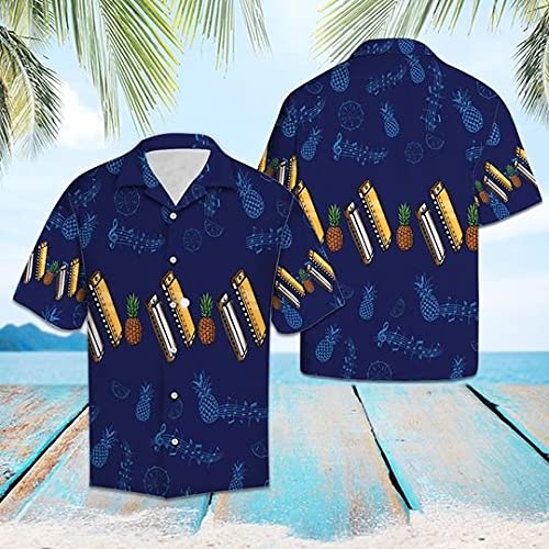 Men's Tropical Hawaiian Shirts - Pineapple Print Short Sleeve Button Down Shirts for Summer Beach Vacation, Luau Party & Casual Wear