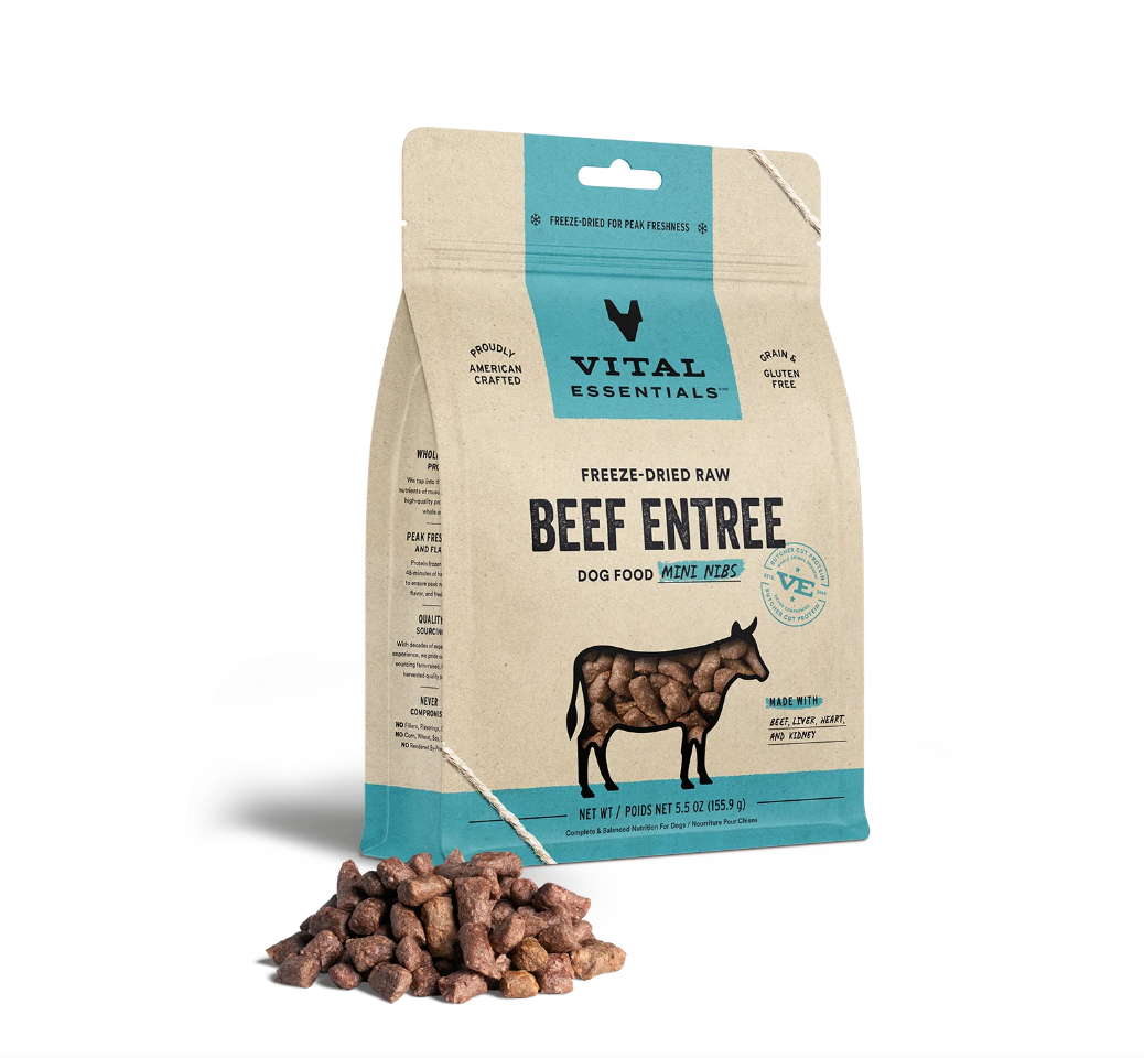 Vital Essentials Freeze-Dried Raw Beef Mini Nibs Grain-Free Dog Food - High Protein Natural Treats for Small & Medium Dogs - Perfect for Training, Rewards & On-the-Go Snacks