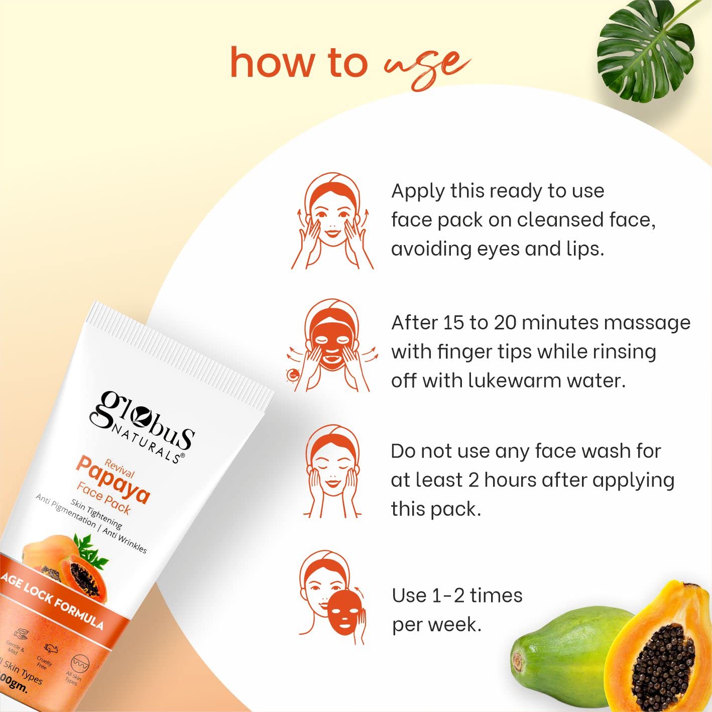 Globus Naturals Tan Removal Combo - Papaya Face Wash & Face Pack (100gm Each) for Brightening & Exfoliation | Perfect for Daily Skincare & Sun Damage Repair