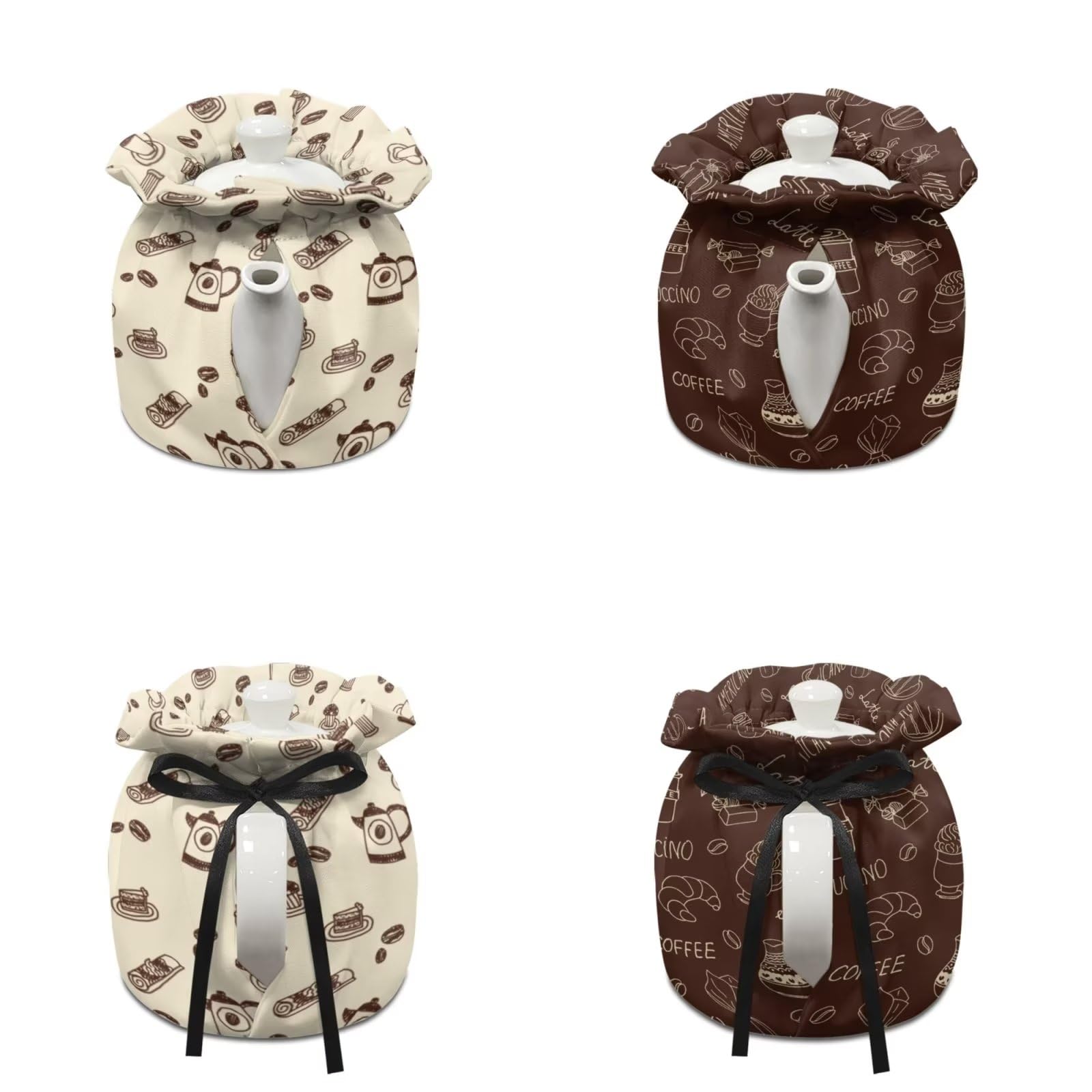 Cotton Tea Cozy - Insulated Tea Pot Cover with Coffee Croissant Print - Thick Extra Warm Teapot Lid for Home Kitchen Decor - Perfect for Tea Parties, Coffee Breaks, and Cozy Kitchen Accessories