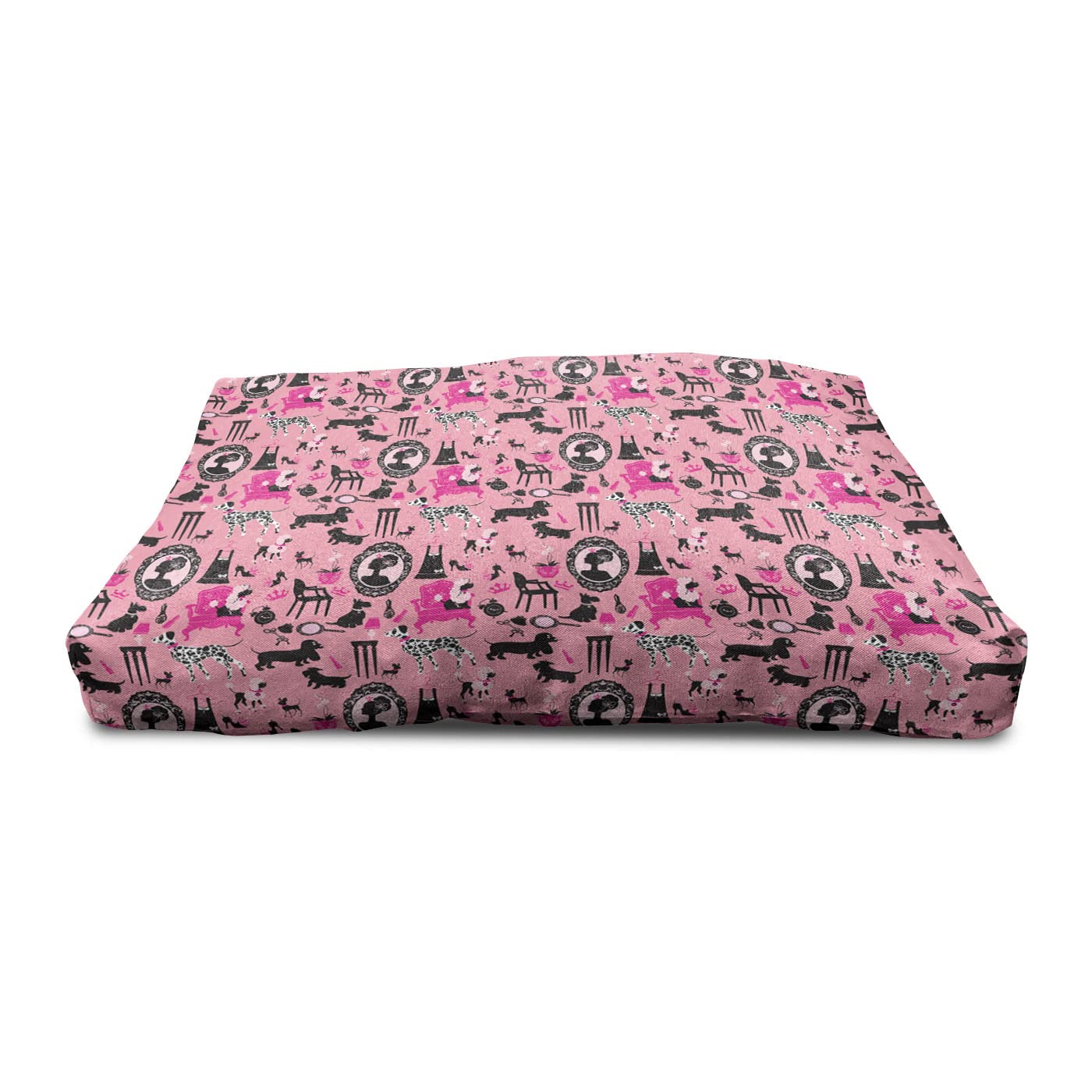 Lunarable Feminine Wooden Dog House - Girly Glamour Pattern Pet Furniture with Portrait & Dogs, Portable Indoor/Outdoor Dog Kennel with Pillow & Cover, X-Large Pastel Pink - Perfect for Small to Medium Dogs in Backyards, Patios or Living Rooms