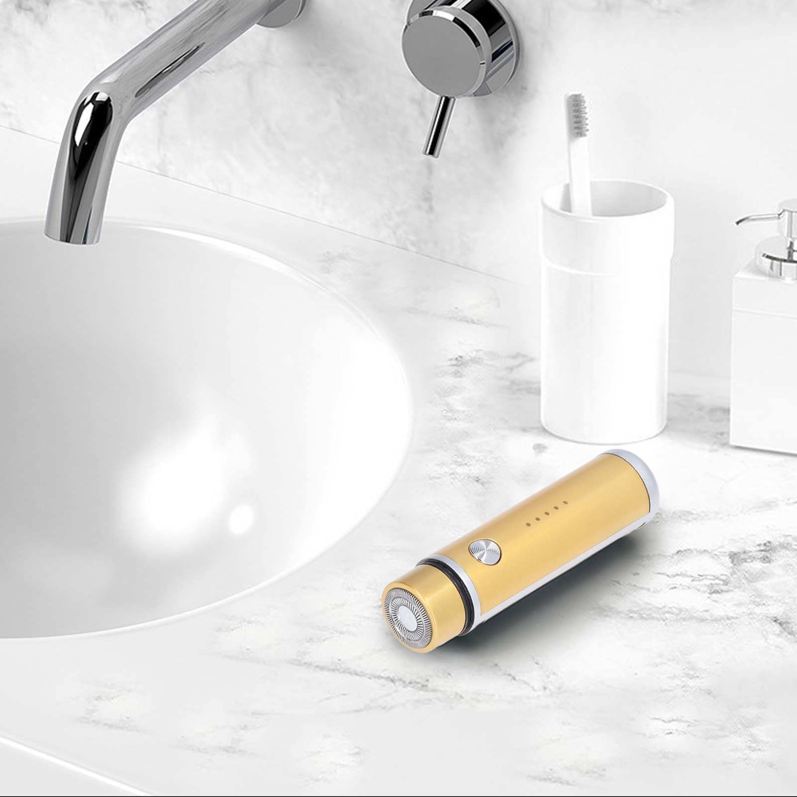 Portable USB Electric Mini Shaver for Men - Low Noise, Power Display, Gold - Perfect for Travel, Gym & Quick Grooming at Home or Office