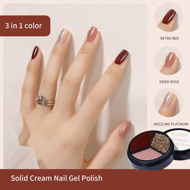 AIJIMEI 3-in-1 Solid Nail Polish Cream - Long Lasting Gel Nail Polish for DIY Manicure, Soak Off Nail Art Kit (0.5 fl.oz) - Perfect for Home Salon & Professional Nail Care | At-Home Manicures, Nail Art Designs, Salon-Quality Results