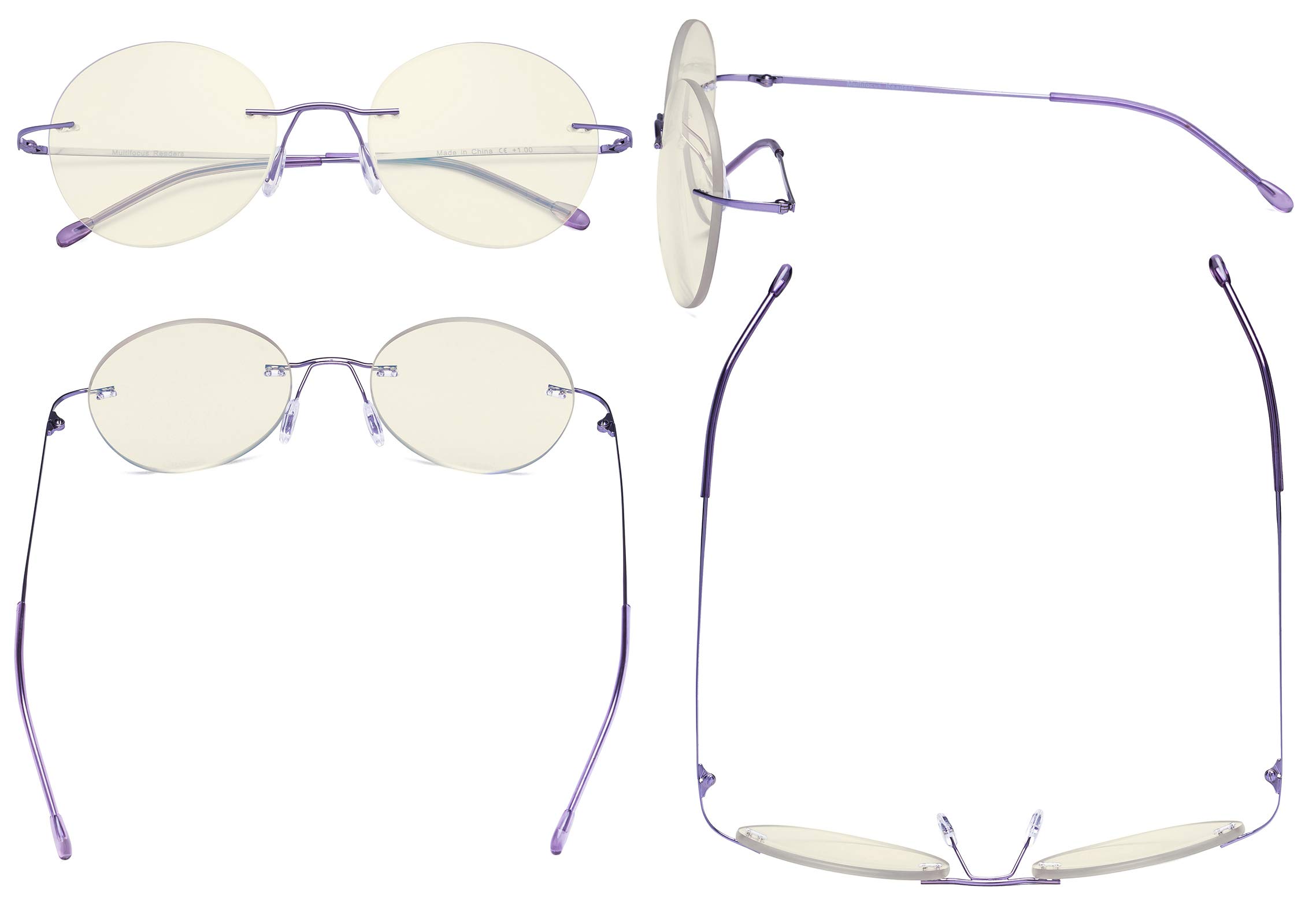 CessBlu Rimless Progressive Reading Glasses - Round Multifocal Blue Light Blocking Readers for Women - Perfect for Computer Work, Reading & Screen Time