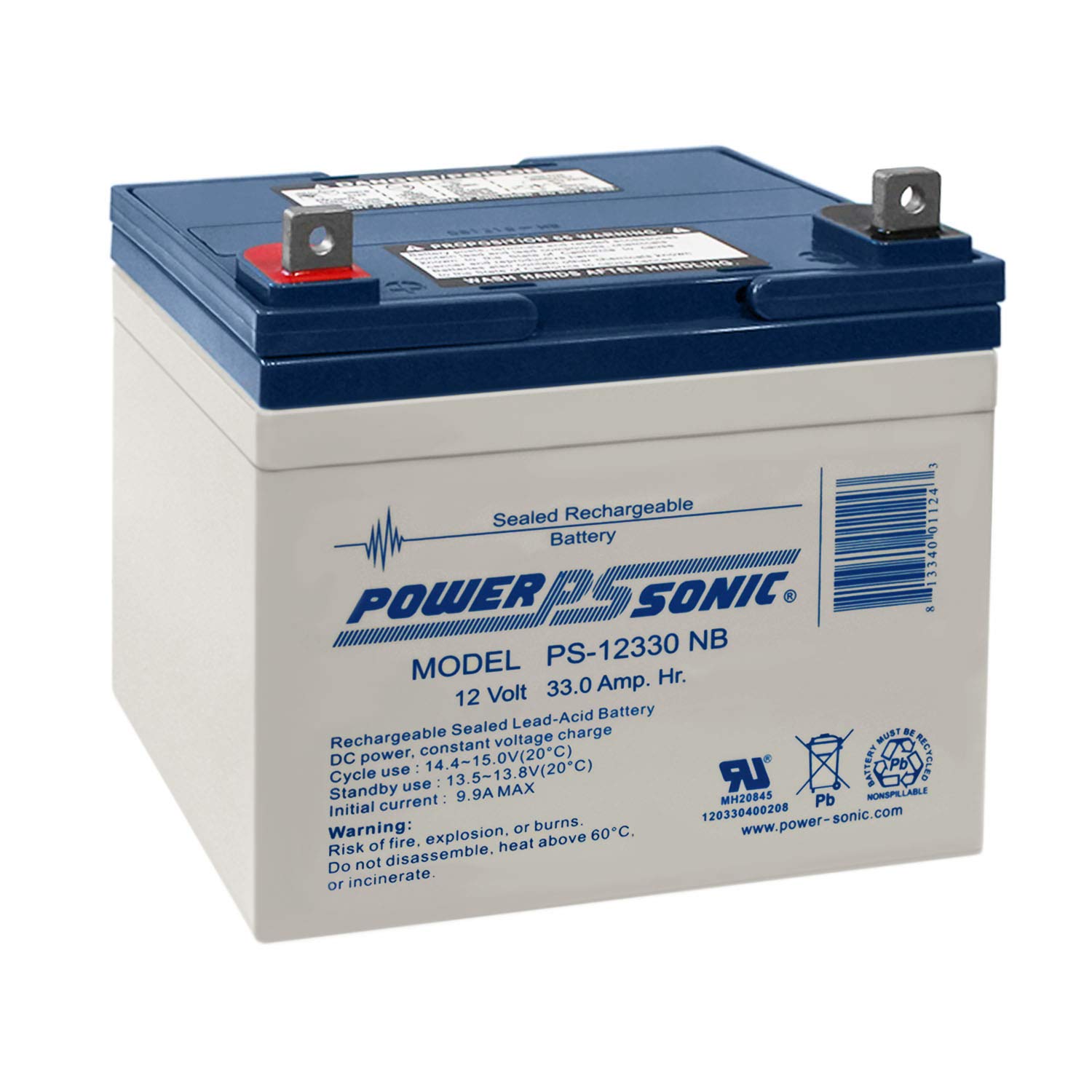 Power Sonic 12V 33AH Sealed Lead Acid Replacement Battery for Electric Wheelchairs, Scooters & Mobility Devices - Perfect for Ultralite 105 Power Chair & Home Medical Equipment