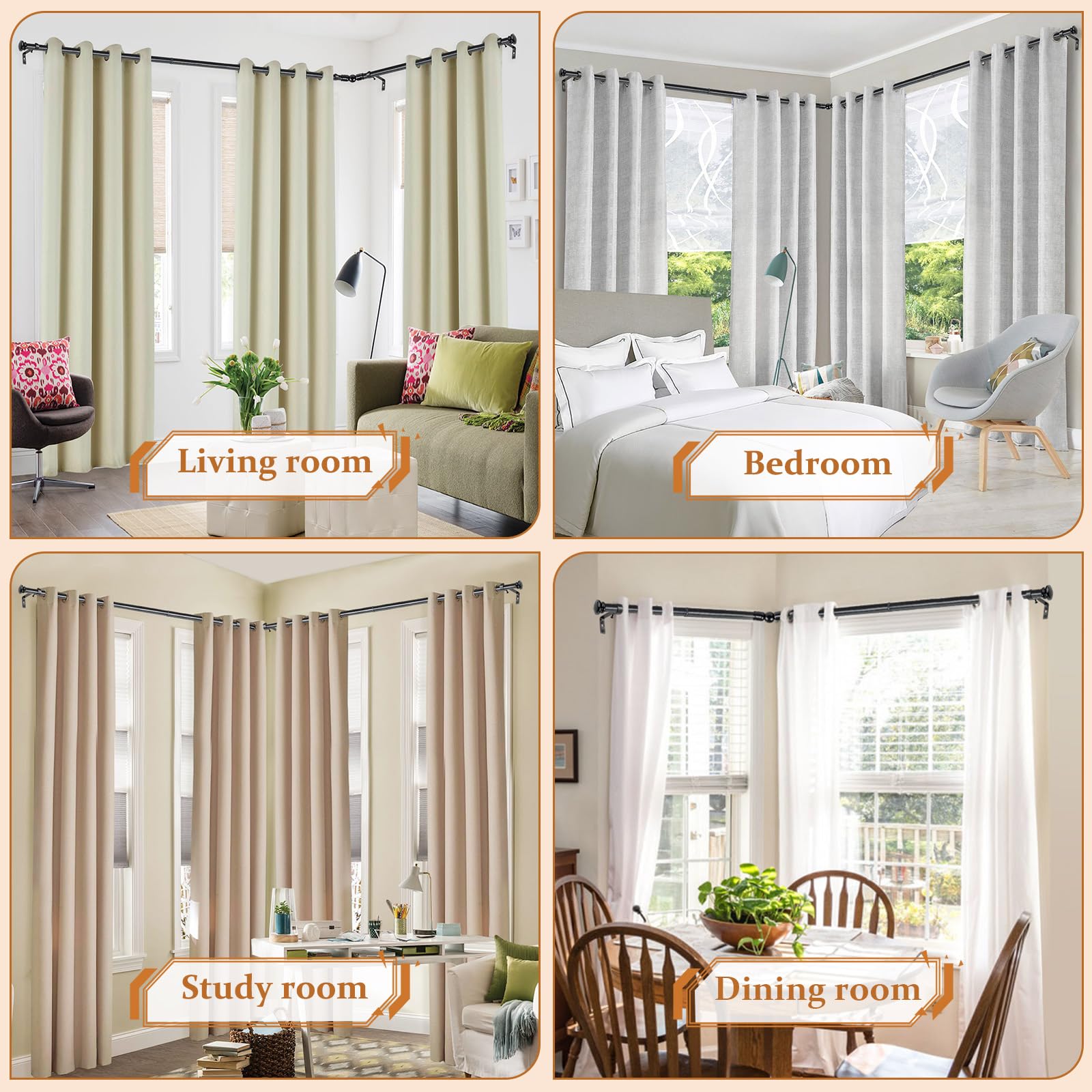 Tonial 36-72 Inch Black Window Curtain Rod - Decorative Telescoping for Home Decor