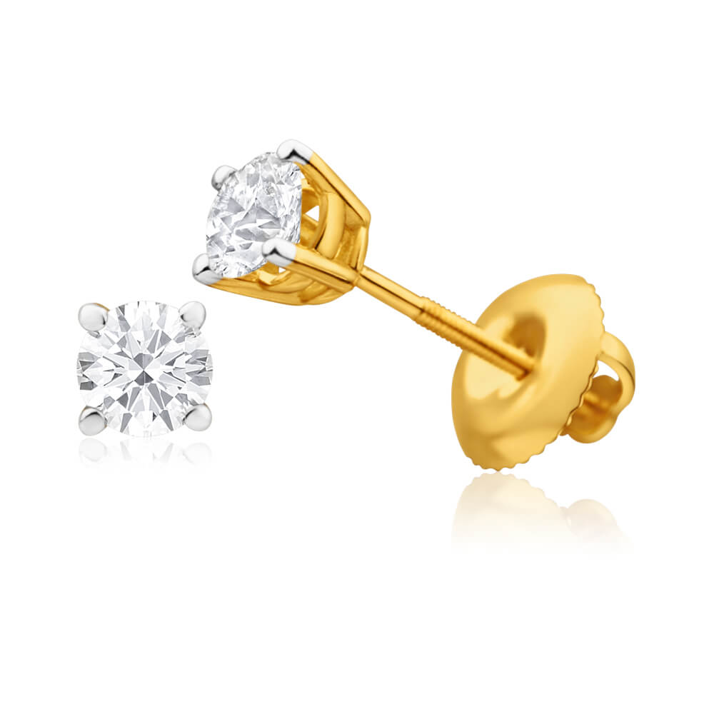 18ct Yellow Gold 1/2 Carat Diamond Stud Earrings for Women - Elegant Everyday Jewelry Gift for Bridal, Anniversary & Special Occasions