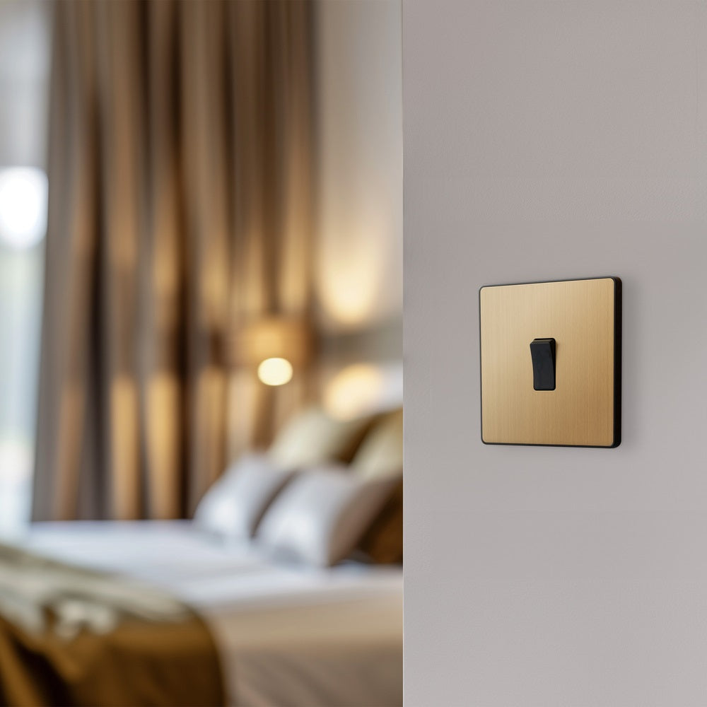 BG Evolve Satin Brass Intermediate Light Switch PCDSB13B - Modern Electrical Switch for Home & Office Lighting Control | Perfect for Hallways, Staircases & Multi-Point Lighting Systems