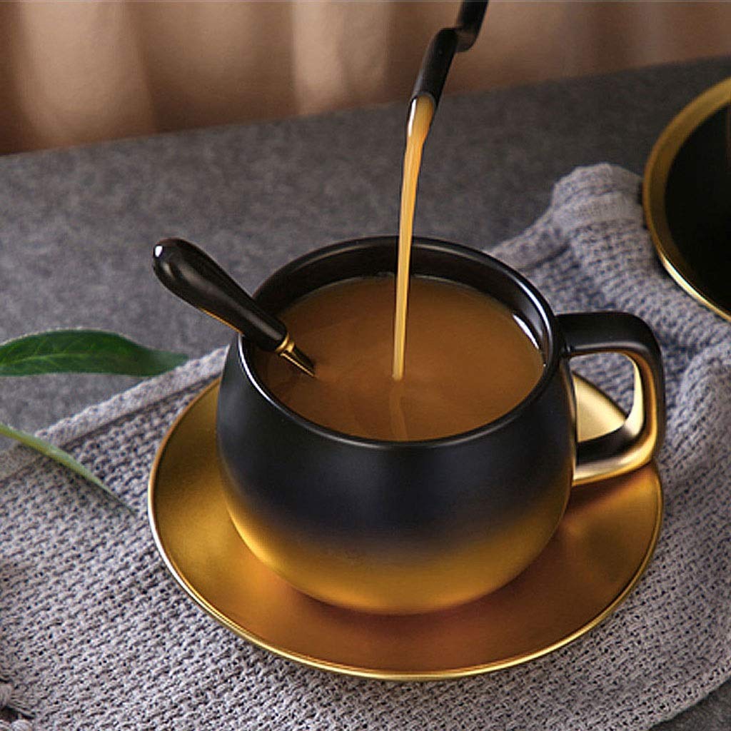 Creative Gradient Ceramic Coffee Mug with Gold Accents - Rough Surface Cup & Saucer Set for English Afternoon Tea, Latte, and Espresso - Perfect for Home, Office, and Cafe Use (Color: A)