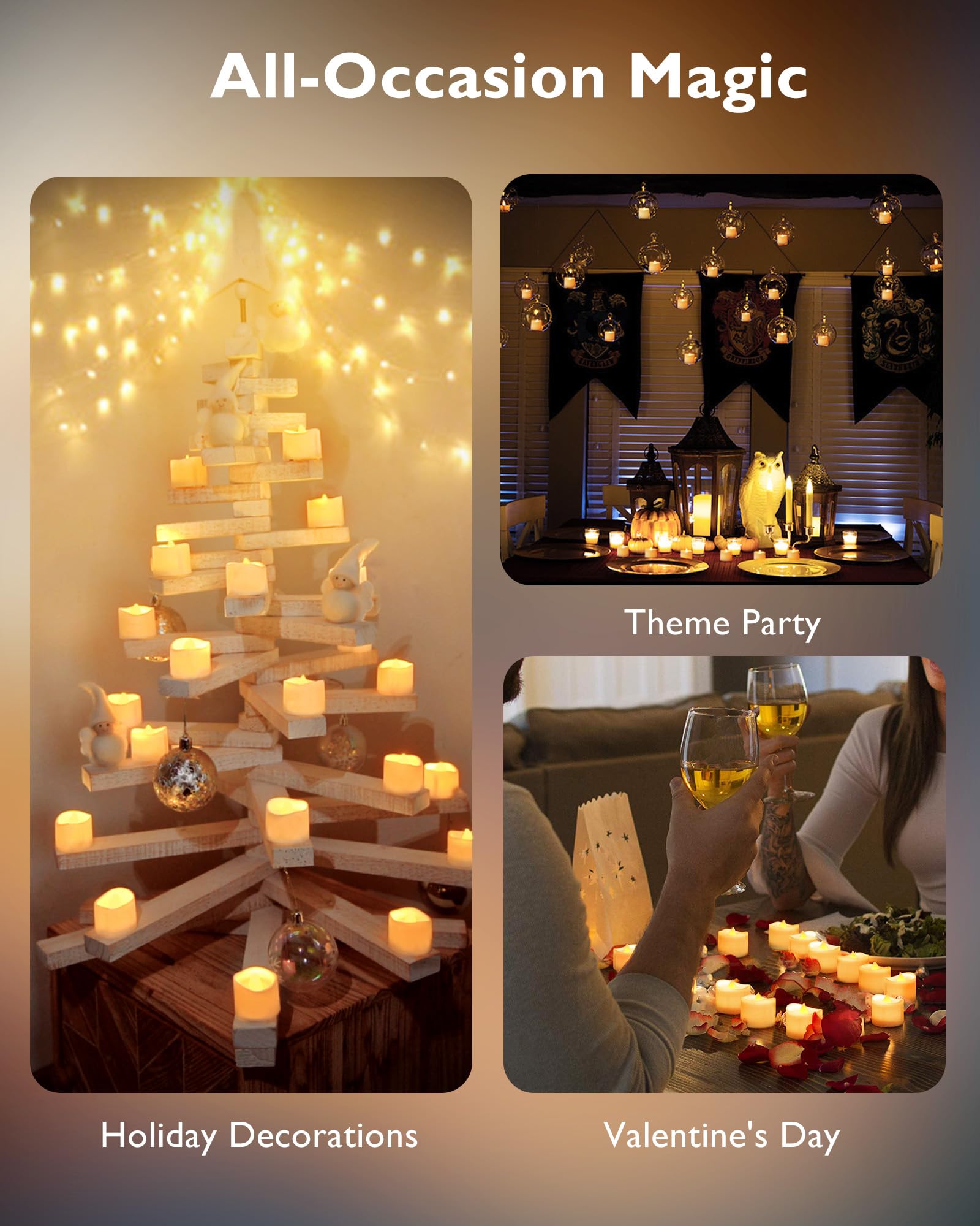 Homemory Flameless LED Tea Light Candles - 24-Pack Battery Operated Candles with 6-Hour Timer & Auto On/Off, Perfect for Table Centerpieces, Lanterns, Holiday Decor, Weddings, Romantic Dinners & Home Ambiance Lighting