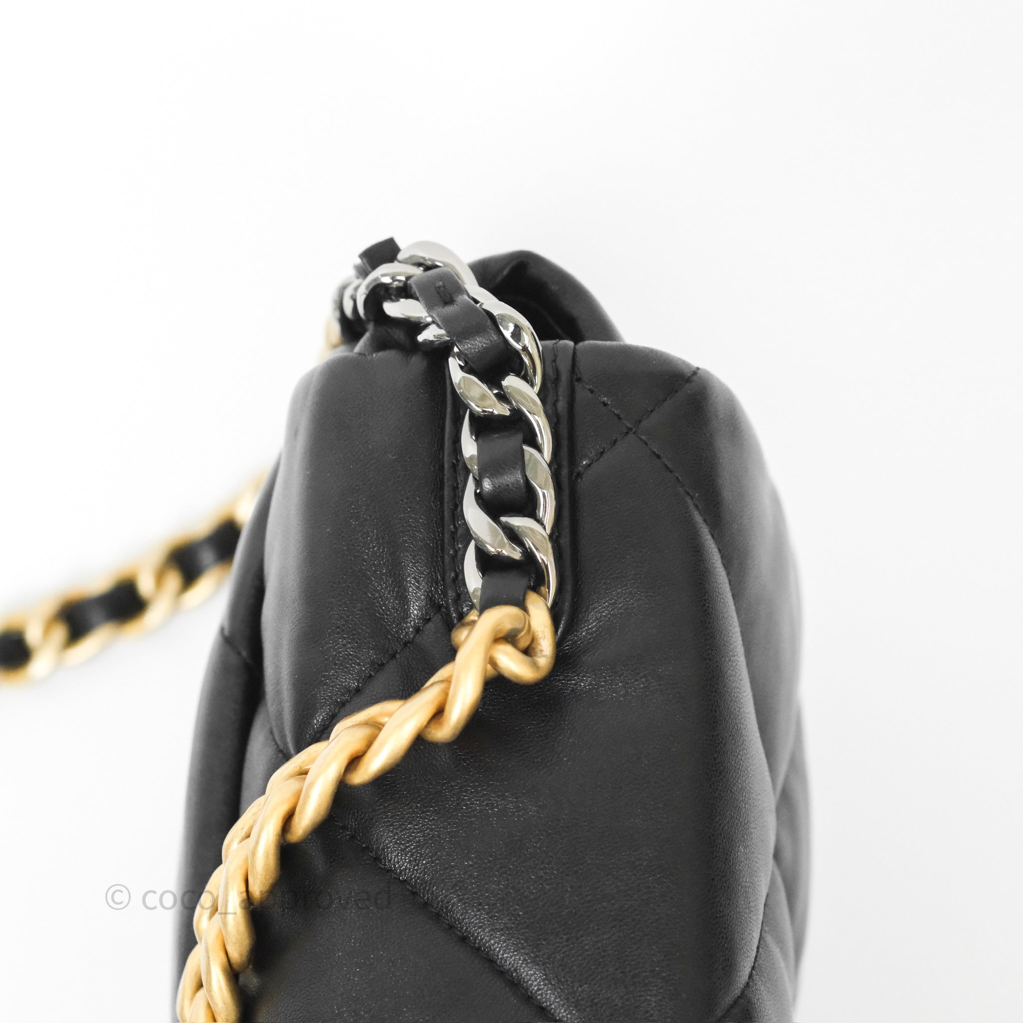 Chanel 19 Small Black Leather Flap Bag with Mixed Gold & Silver Hardware - Luxury Designer Handbag for Women, Perfect for Evening Events & Date Nights