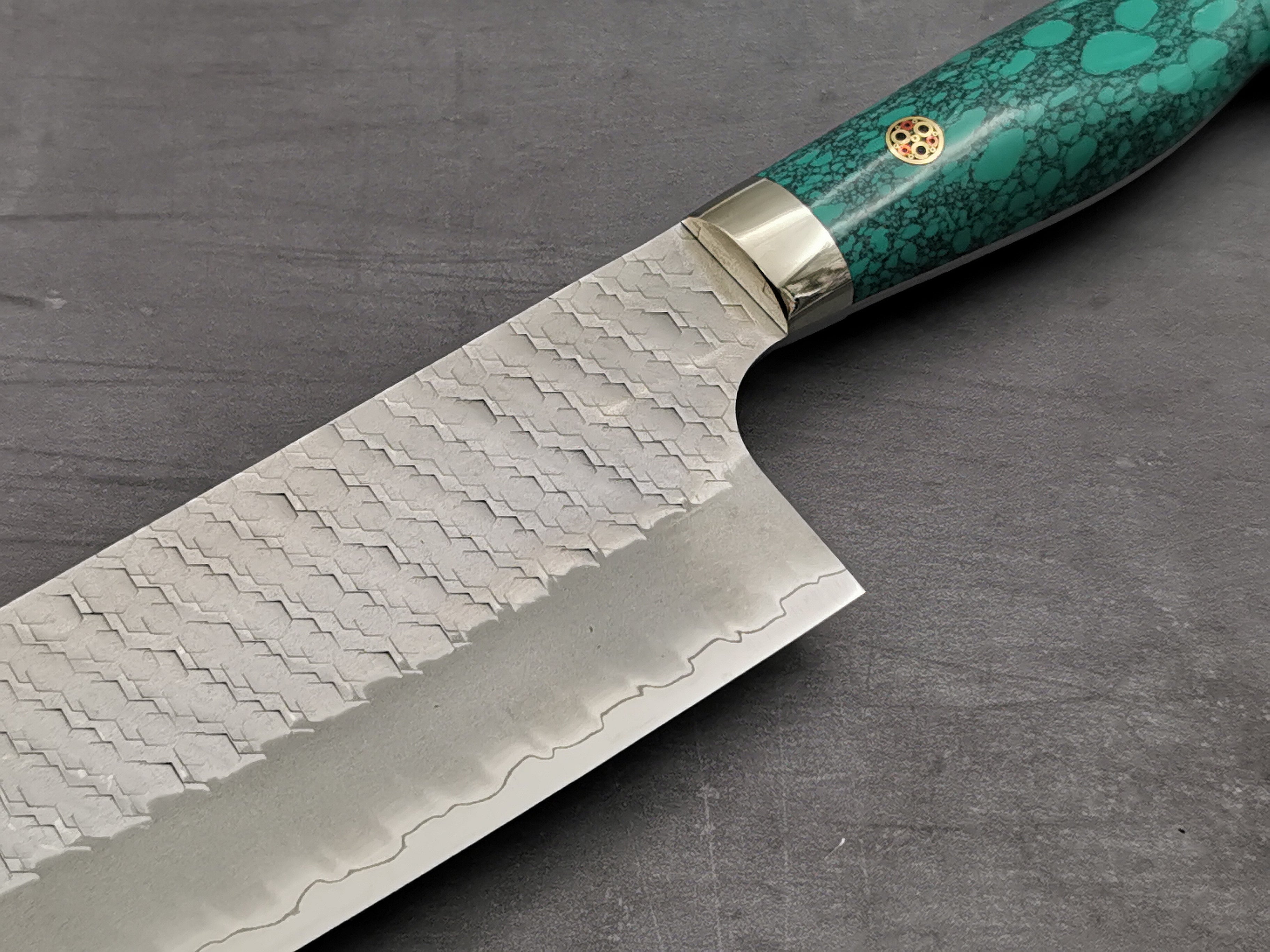 Premium Nigara Hamono SG2 Tsuchime Kiritsuke Nakiri Knife with Green Turquoise Handle - Japanese Kitchen Knife for Sushi, Vegetables & Precision Cutting