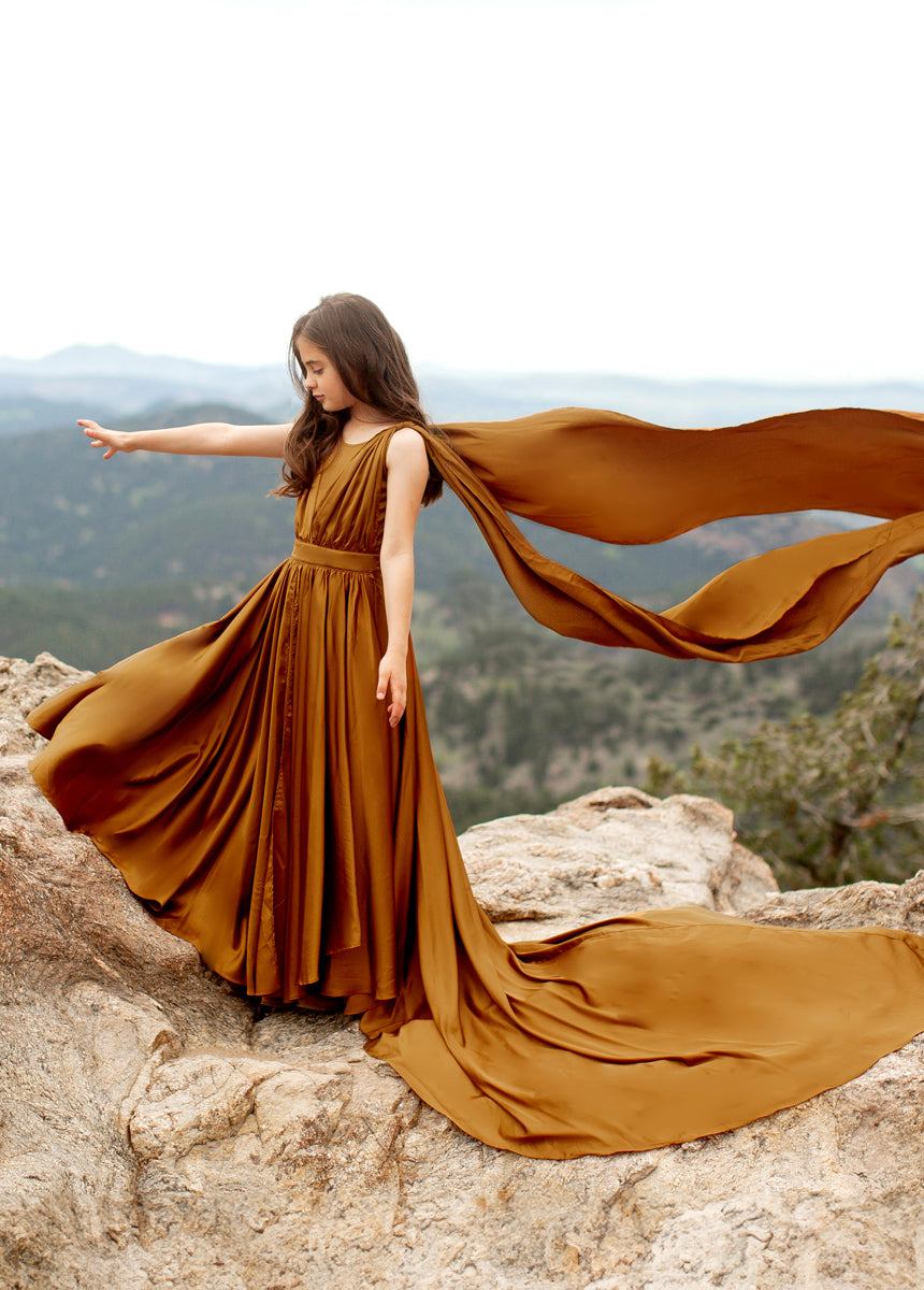 Junie Impact Dress in Dark Honey - Elegant Women's Flowy Midi Dress for Casual Wear, Date Night & Special Occasions