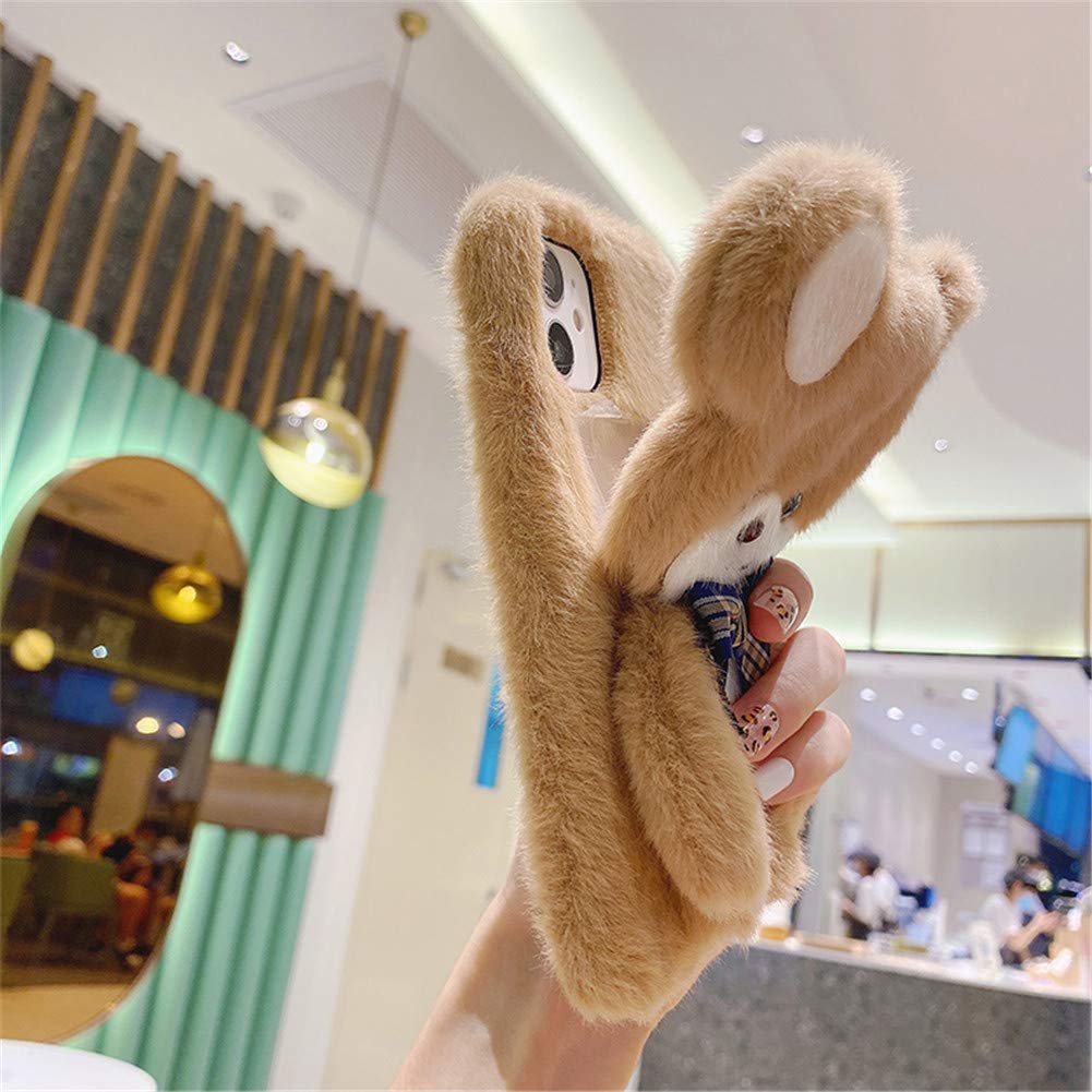 Fluffy Bear Plush Phone Case for iPhone 12 Pro - Cute 3D Animal Design, Soft Shockproof Protective Cover with Silicone Bumper & Stand (Khaki) | Perfect Gift for Girls, Teens & Animal Lovers