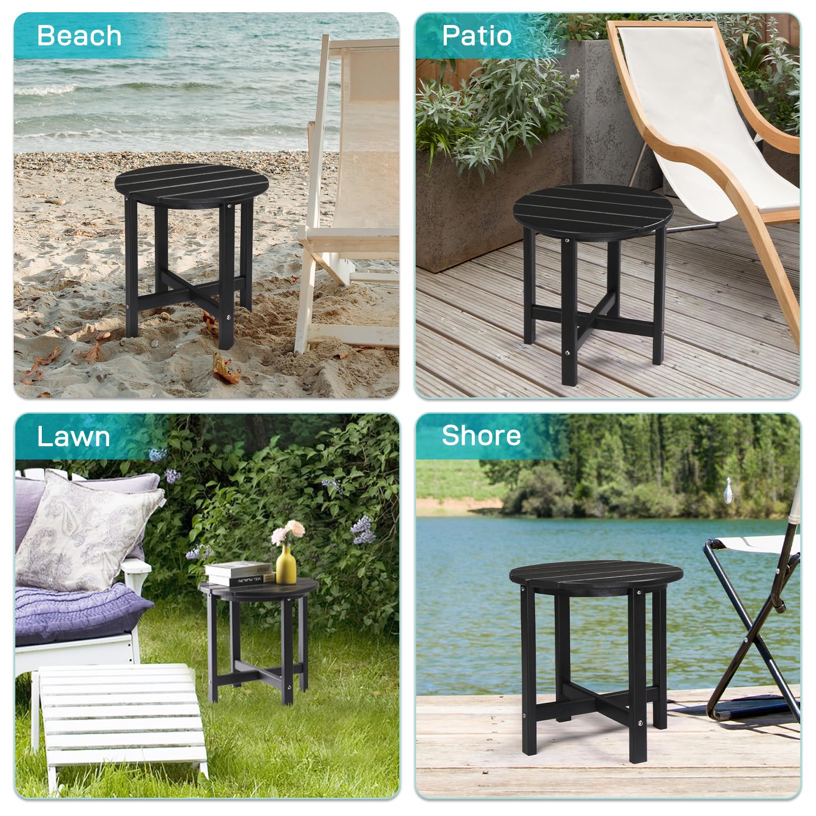 Outvita 18 Inch Round Adirondack Side Table - Weather Resistant HDPE Outdoor Coffee Table for Patio, Balcony, Deck, Garden - Perfect for Outdoor Relaxation & Entertaining - Black