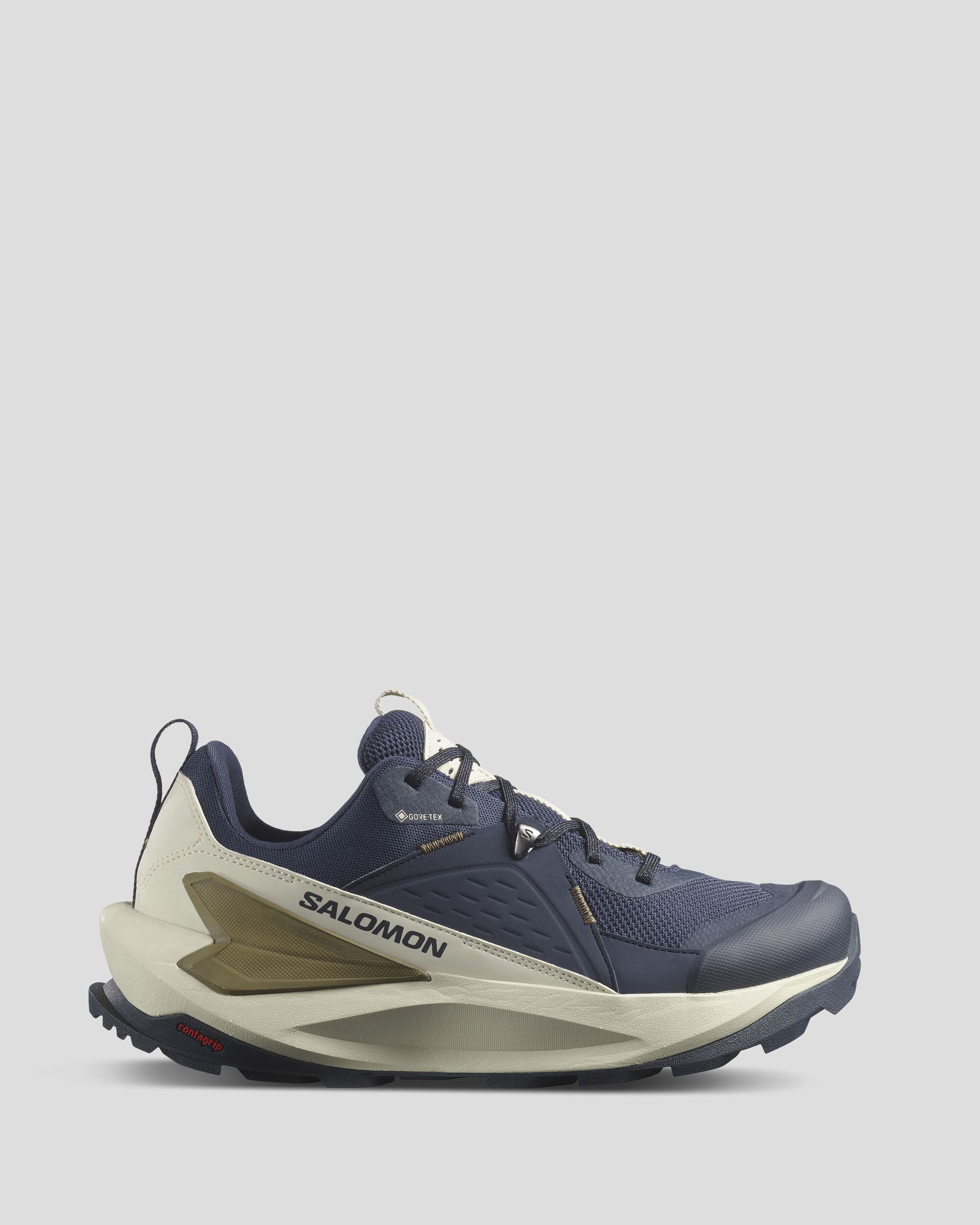 Men's Salomon Elixir GTX Waterproof Hiking Shoes - Blue Nights/Almond Milk/Gothic Olive | Lightweight Trail Running & Outdoor Adventure Footwear