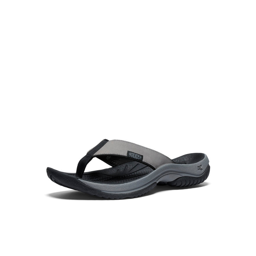 Men's Kona Leather Flip Flops - Comfortable Sandals for Beach, Pool & Casual Wear | Steel Grey/Black | Water-Resistant & Durable Summer Footwear