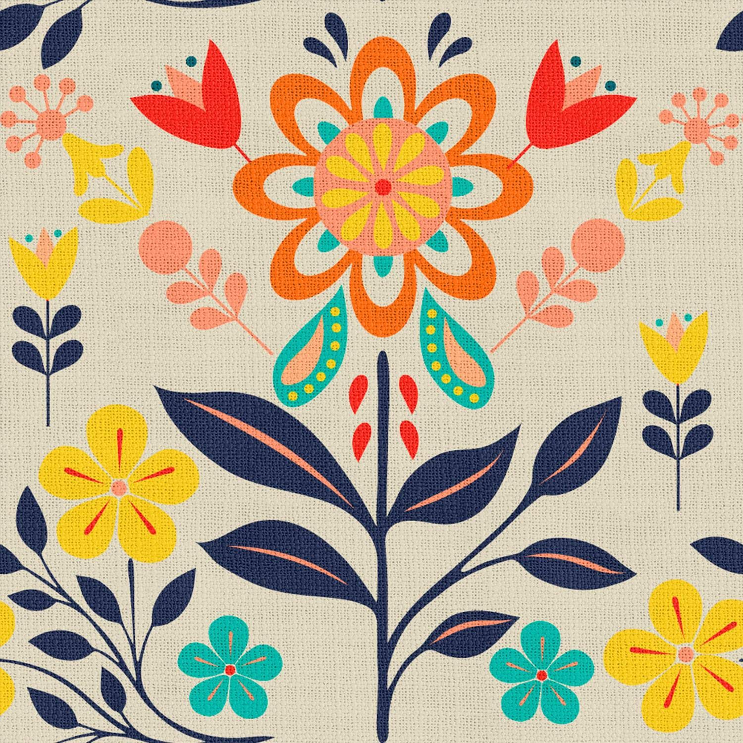 Floral Linen Blackout Curtains for Living Room - 50x72 Inch Dark Blue & Yellow Pinch Pleat Window Drapes - Light Reducing, Thermal Insulated Room Darkening Curtain Panel - Perfect for Bedroom, Nursery & Home Decor
