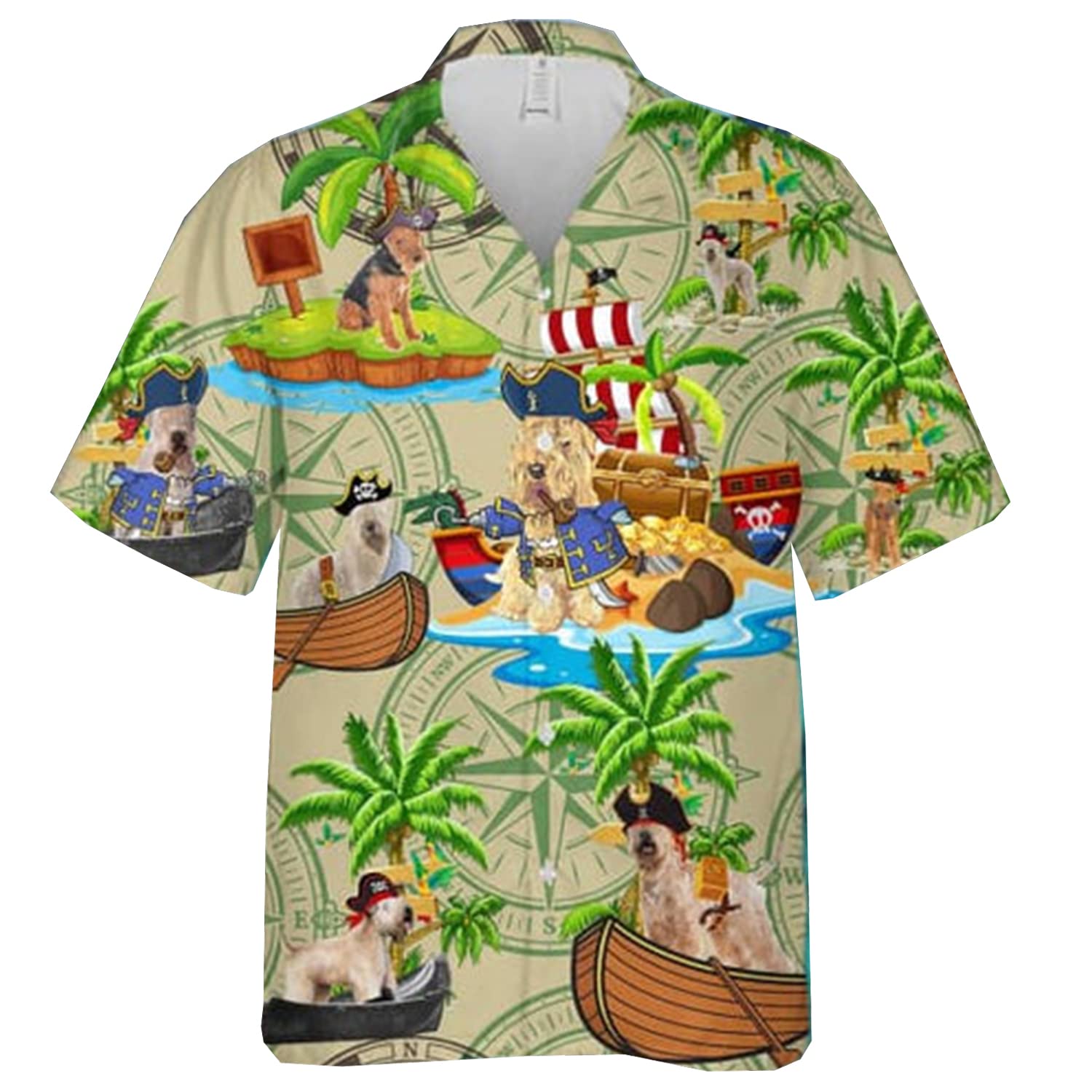 Hawaiian Dog Shirts for Men & Women - Pirate Themed Casual Button Down Short Sleeve Shirt Set | Perfect for Beach Parties, Summer Vacations & Pet Lover Outfits