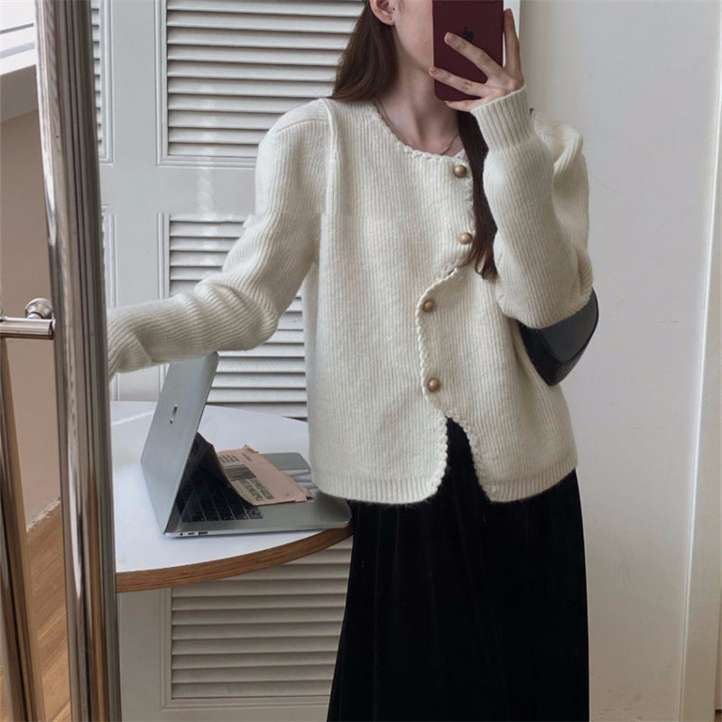 Stylish Irregular Button Round Neck Sweater Coat - Warm Knitted Pullover for Women | Fall & Winter Fashion | Perfect for Casual Outings & Office Wear