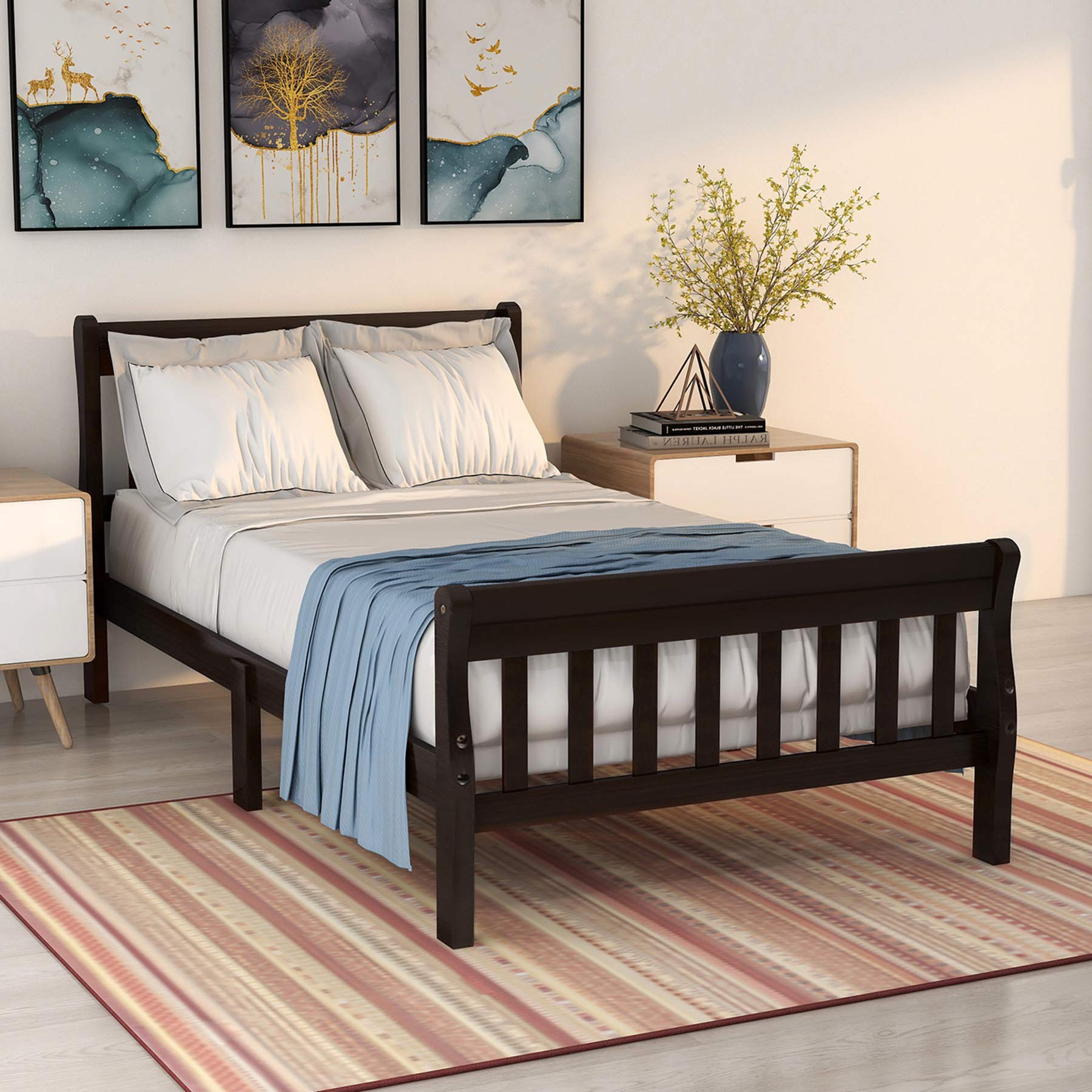 Merax Solid Wood Twin Platform Bed Frame with Headboard & Footboard - Wood Slat Support, Mattress Foundation - Espresso Finish - Perfect for Kids' Rooms, Guest Bedrooms & Small Spaces