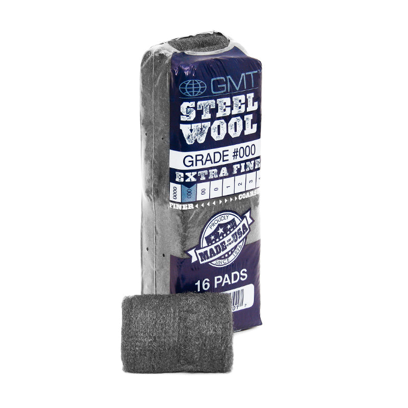 Premium GMT 000 Steel Wool Pads - 16 Pack for Woodworking, Metal Polishing & DIY Cleaning | Heavy-Duty Scouring Pads for Kitchen, Grill, Rust Removal & Home Improvement Projects