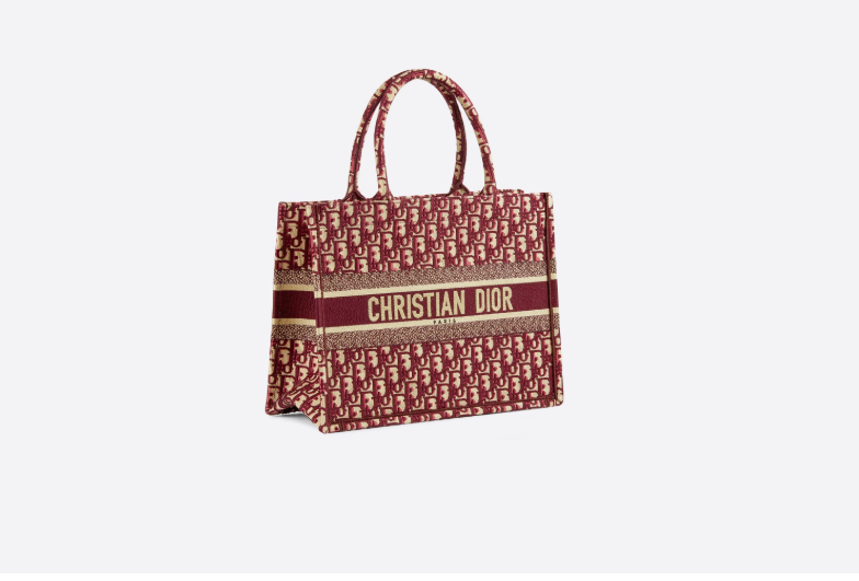 Dior Book Tote Bag - Embroidered Canvas Burgundy Dior Oblique Handbag - Luxury Designer Tote for Women, Perfect for Travel, Work & Everyday Use