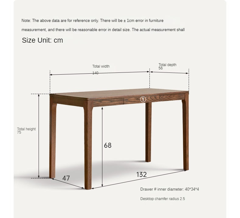 Solid Oak Wood Office Desk in Walnut Finish - Stylish & Durable Workspace Solution for Home Office, Study Room or Business