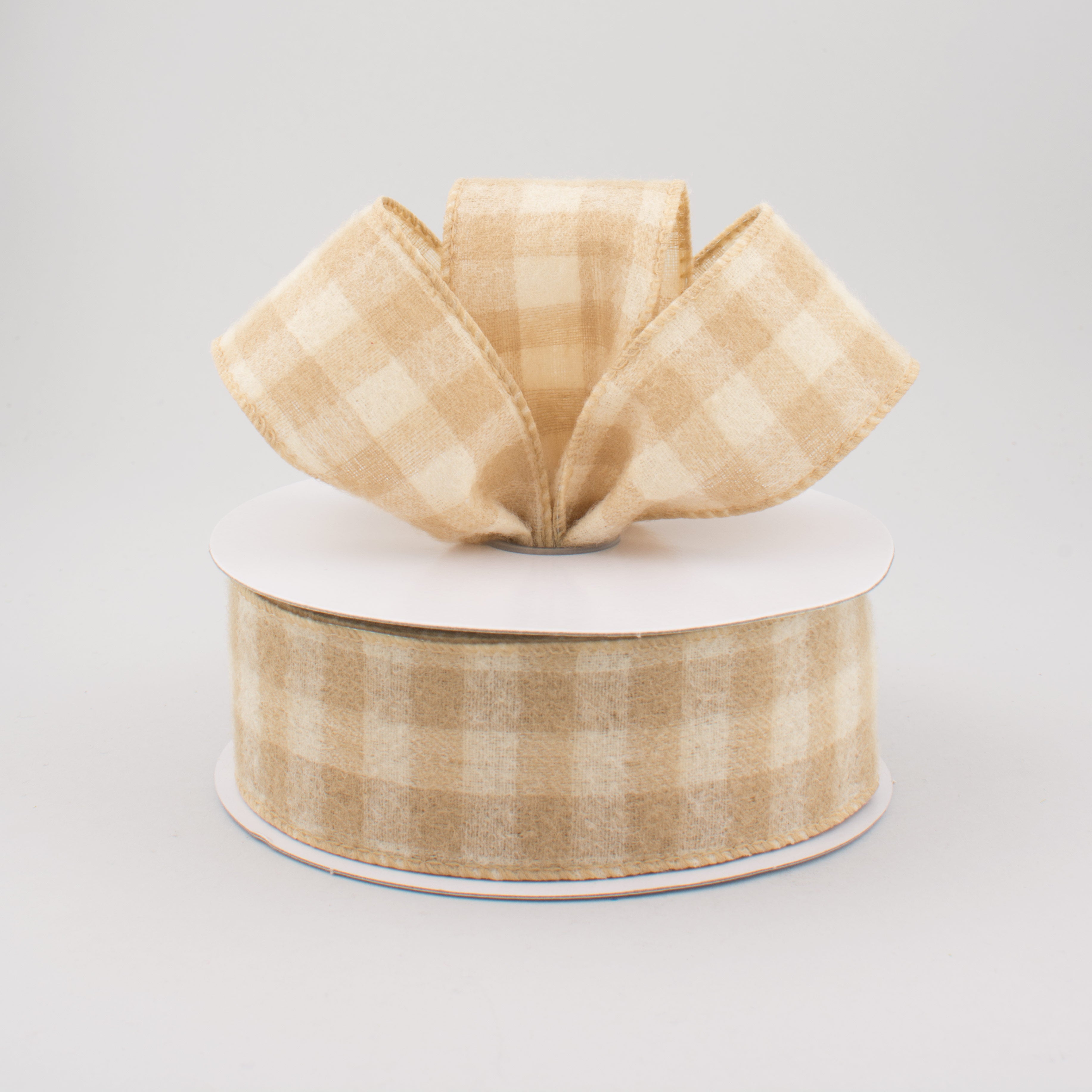 1.5 Inch Flannel Gingham Check Plaid Ribbon - Tan & Ivory (10 Yards) - Perfect for Gift Wrapping, DIY Crafts, and Home Decor