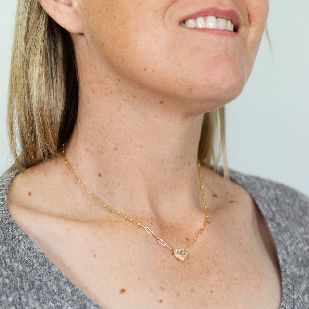 14K Yellow Gold 1/2 Carat Diamond Heart Pendant Necklace with 16 Inch Chain - Perfect for Valentine's Day Gifts & Anniversary Jewelry
