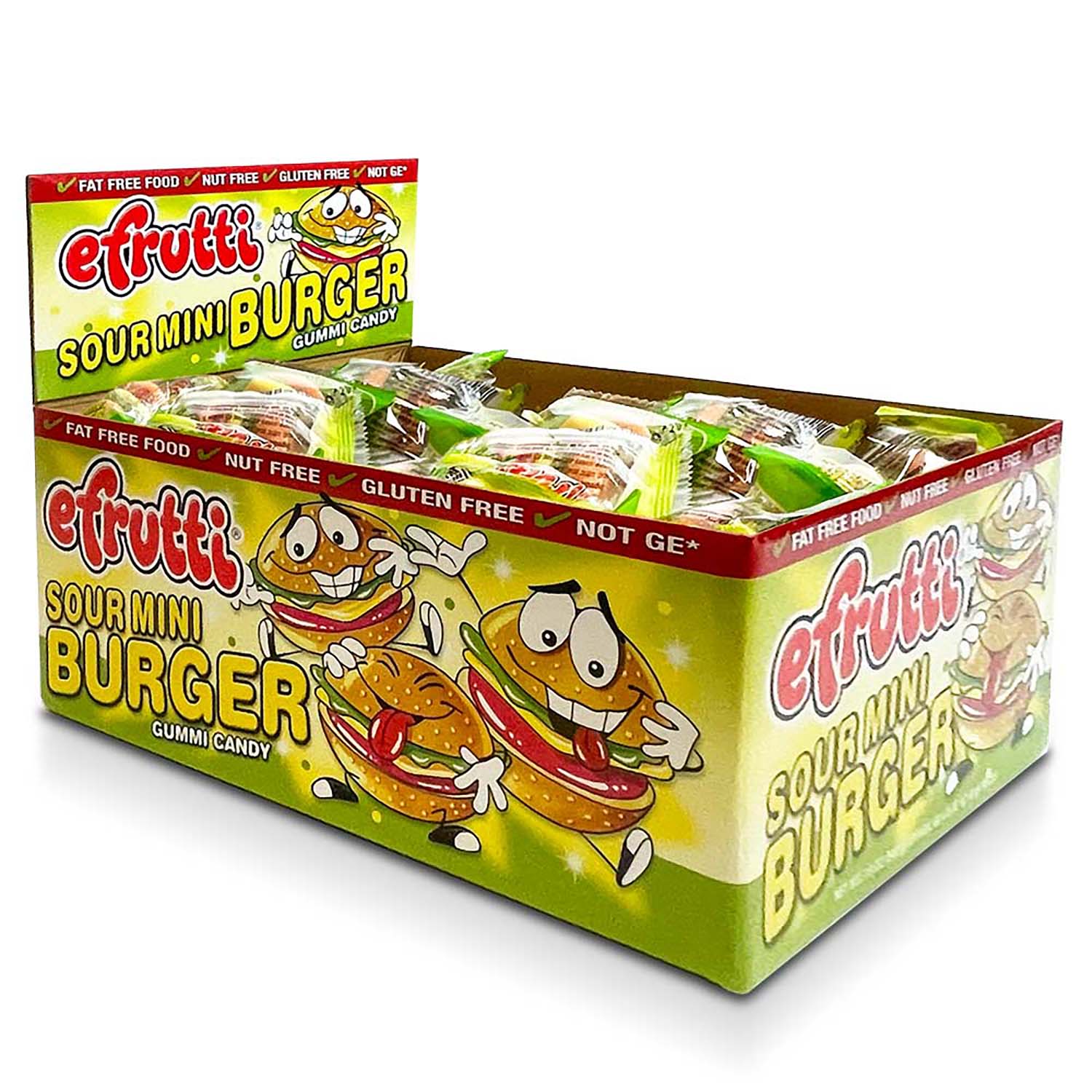 Efrutti Sour Mini Burger Gummy Candy - 60 Count Box | Fun & Tasty Treat for Parties, Snacks, and Gifts