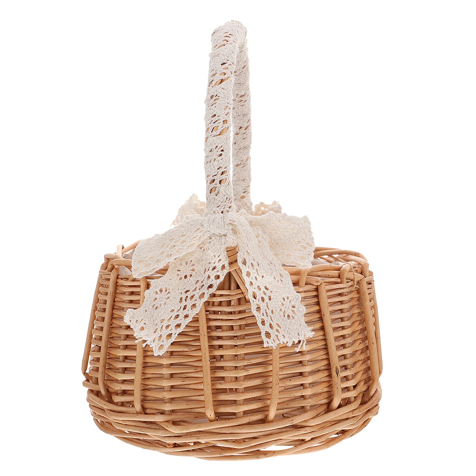 Elegant Rattan Wedding Flower Basket - Portable Woven Picnic Hamper & Decorative Wicker Pot for Bridal Showers, Home Decor, and Outdoor Gatherings