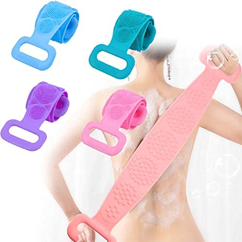 Exfoliating Silicone Back Scrubber & Scalp Massager Shampoo Brush - Long Handle Body Brush for Deep Cleansing, Shower Exfoliation & Relaxation - Easy to Clean with Hook (Multi-Color) | Perfect for Bath, Spa & Self-Care Routine
