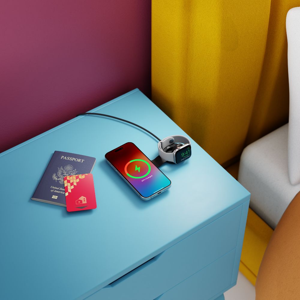 Twelve South ButterFly SE 2-in-1 Qi2 Fast Wireless Charger for iPhone & AirPods | Portable Travel Charging Station for Home, Office & Car