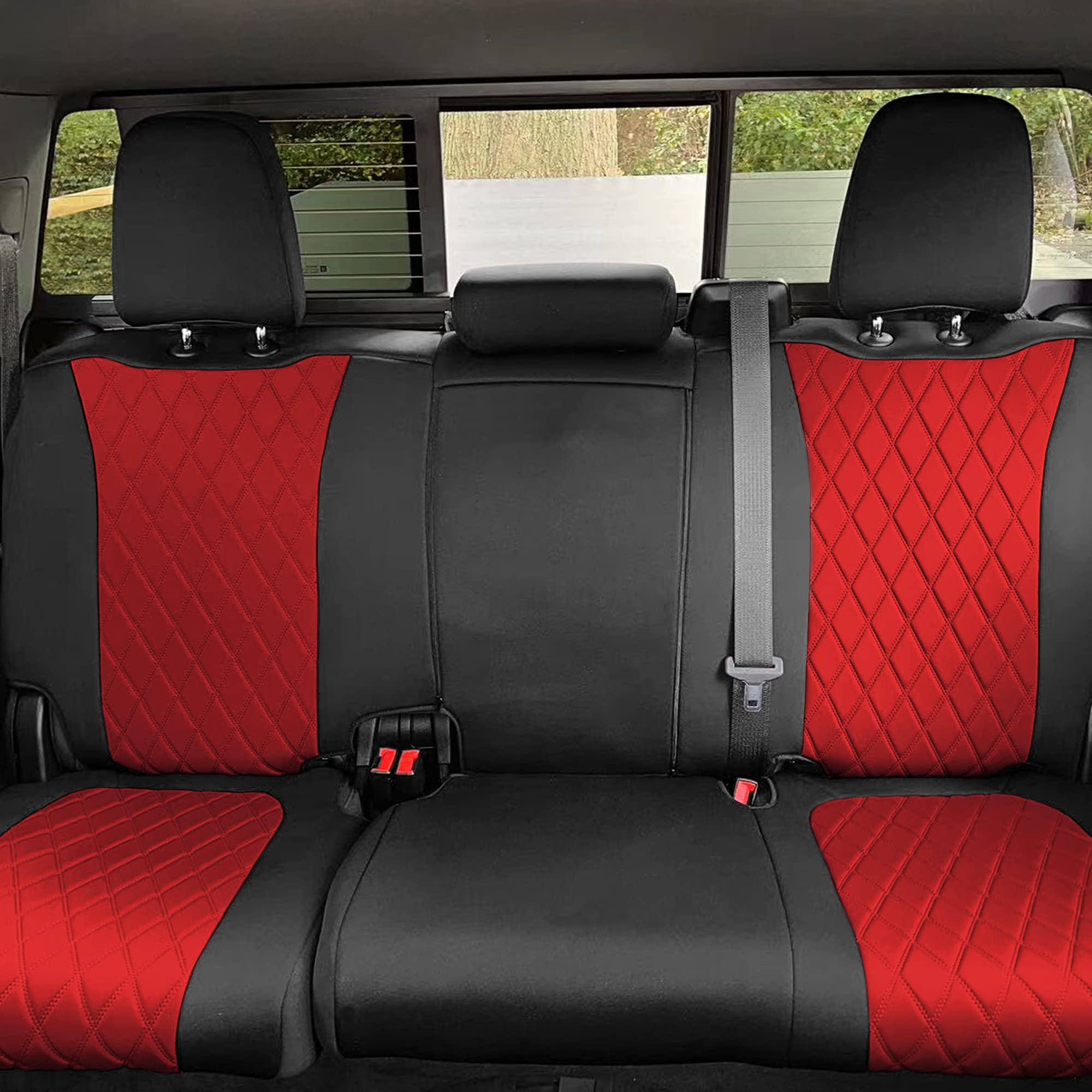 Custom Fit Neoprene Seat Covers for Chevrolet Silverado 1500/2500HD/3500HD (2019-2022) - Waterproof Red Rear Seat Covers for RST/LTZ/High Country Trims | Perfect for Off-Roading, Camping & Everyday Protection