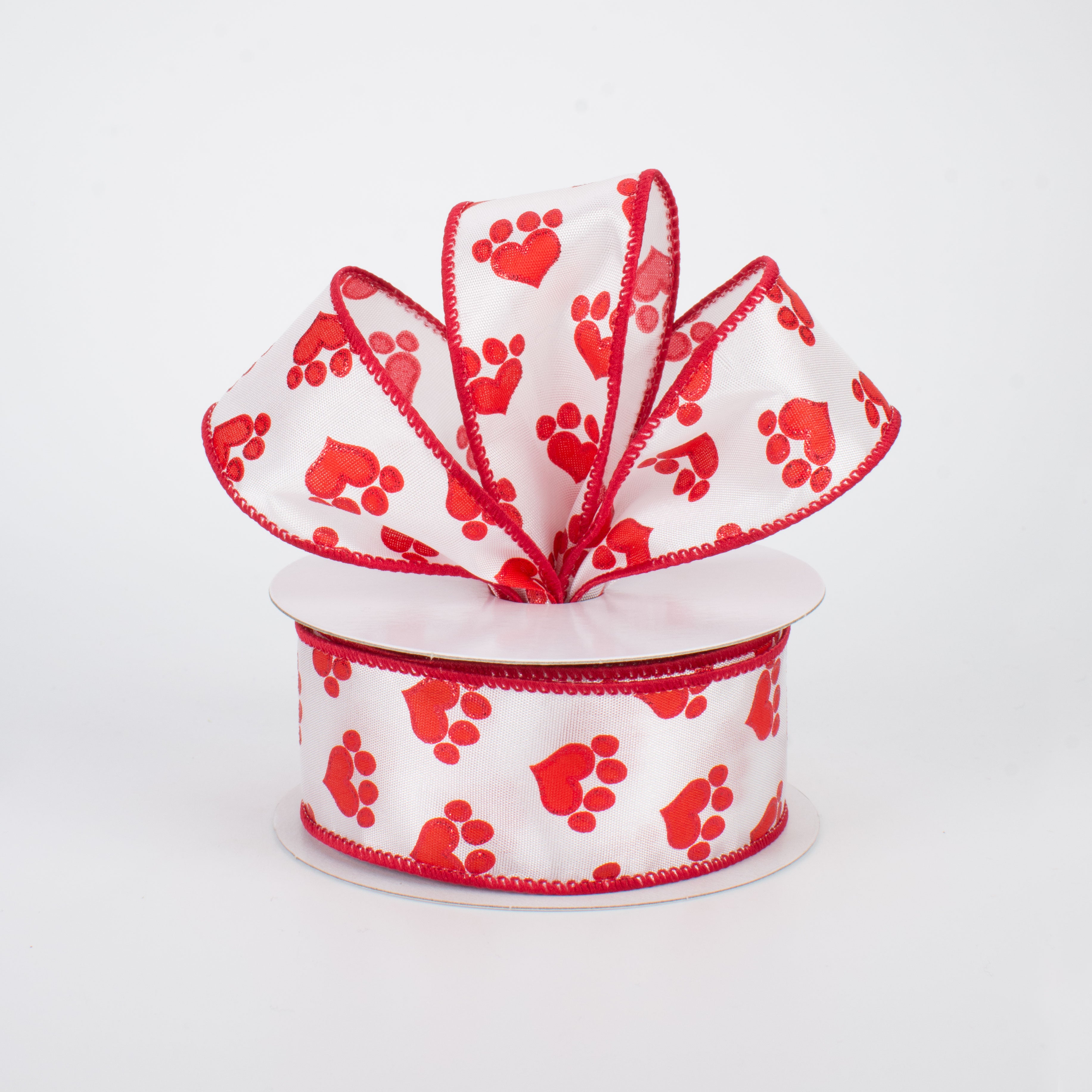 1.5 Inch Pet Paw Heart Ribbon (10 Yards) - Perfect for Dog Collars, DIY Crafts, Gift Wrapping & Party Decorations