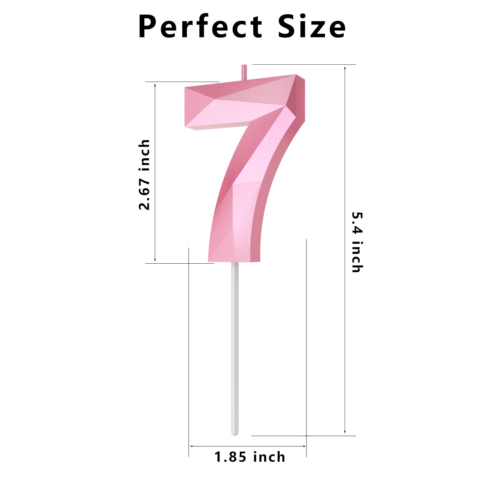 7th Birthday Candles Pink - 3D Diamond Shape Cake Toppers for Girls & Women | Number 7 Candles for Birthday Cakes, Wedding, Anniversary Celebrations & Theme Parties (7-Pack)