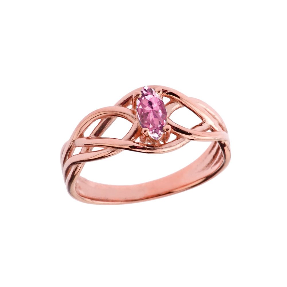 14K Rose Gold Pink Cubic Zirconia Celtic Knot Engagement & Promise Ring - Size 4.75 - Perfect for Weddings, Anniversaries & Romantic Gifts